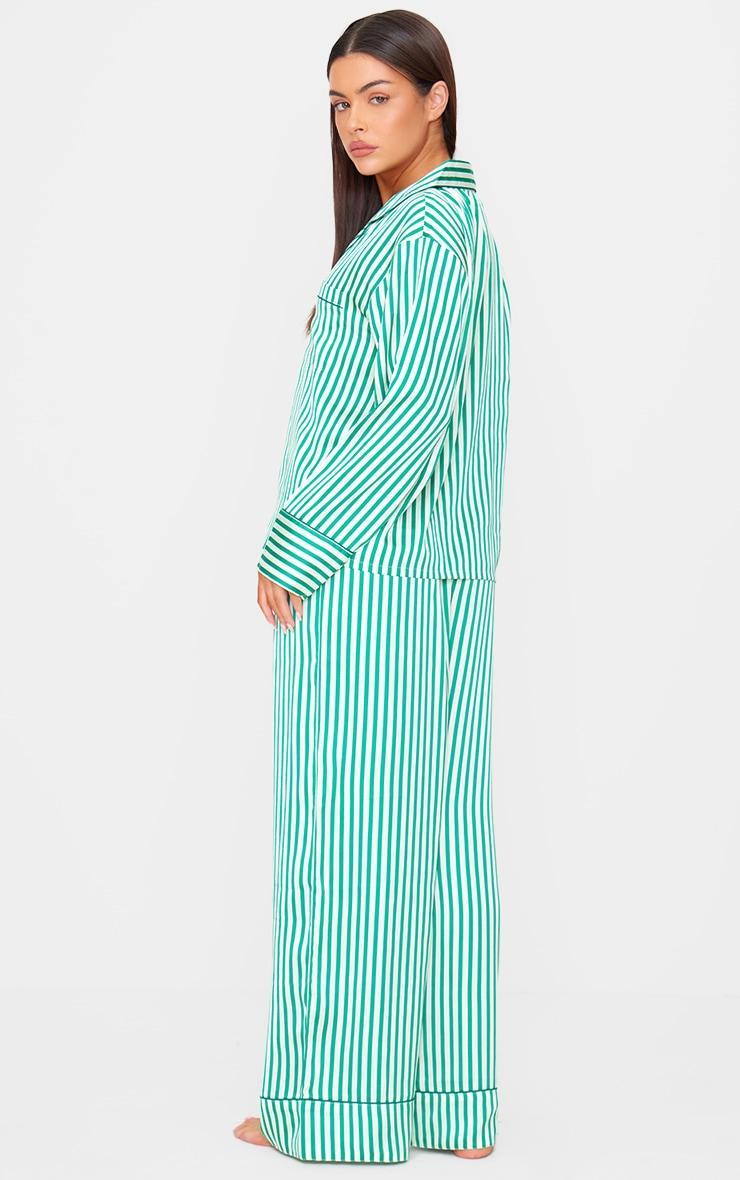 Green Candy Stripe Satin Long Pj Set Product Image