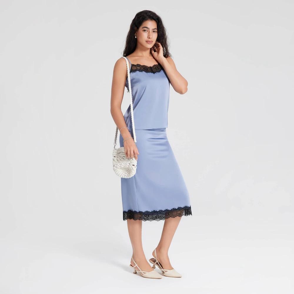Women's Lace Trim Satin A-Line Skirt - A New Day™ L Product Image