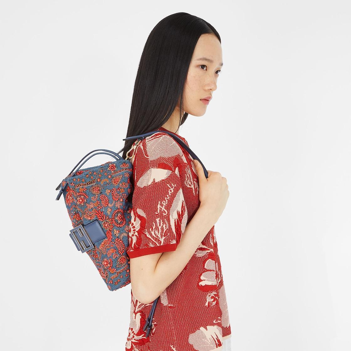 Mamma Baguette MediumBlue and red Coral Bandana embroidered bag Product Image