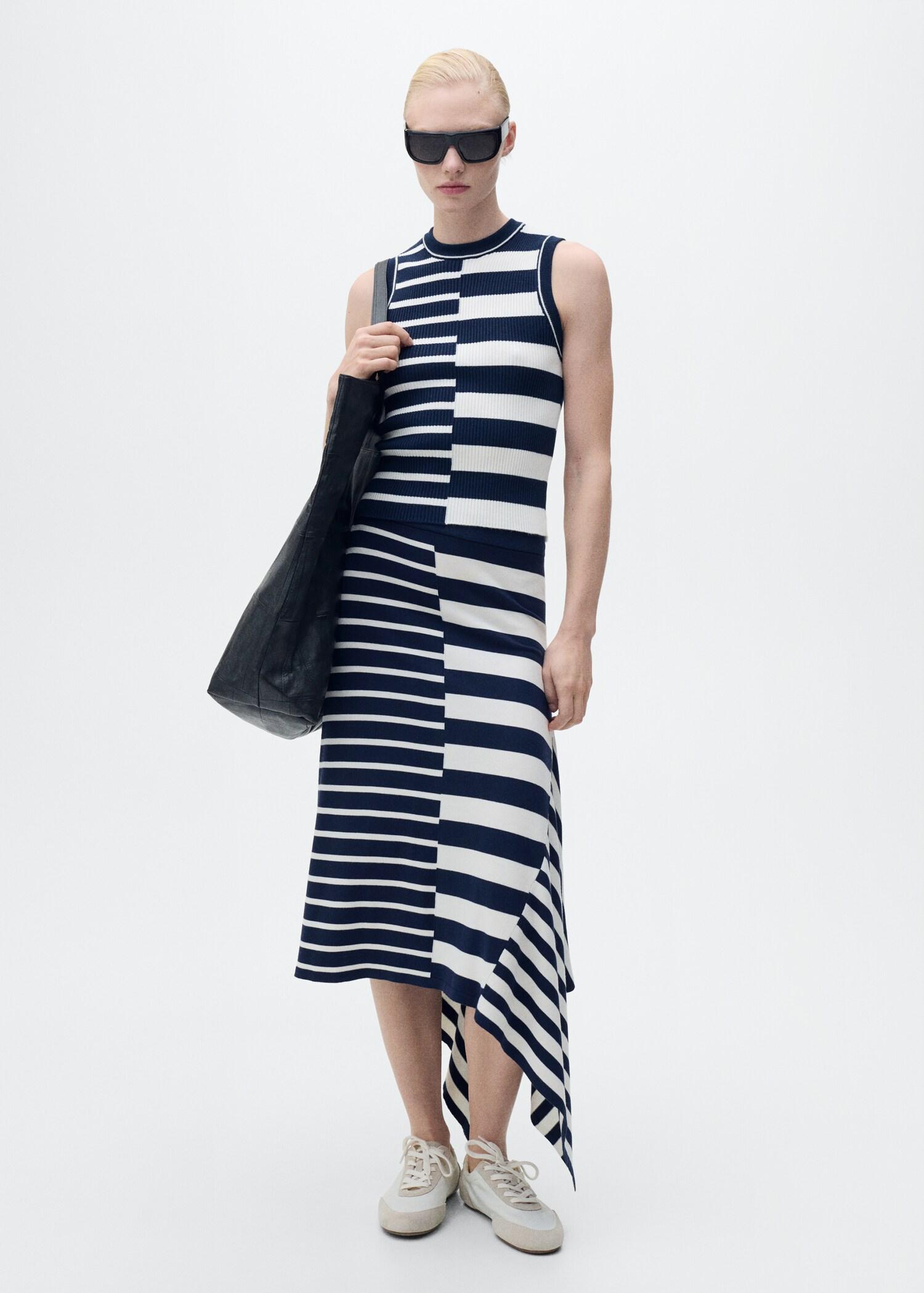 Asymmetrical striped knitted skirt - Women | MANGO USA Product Image