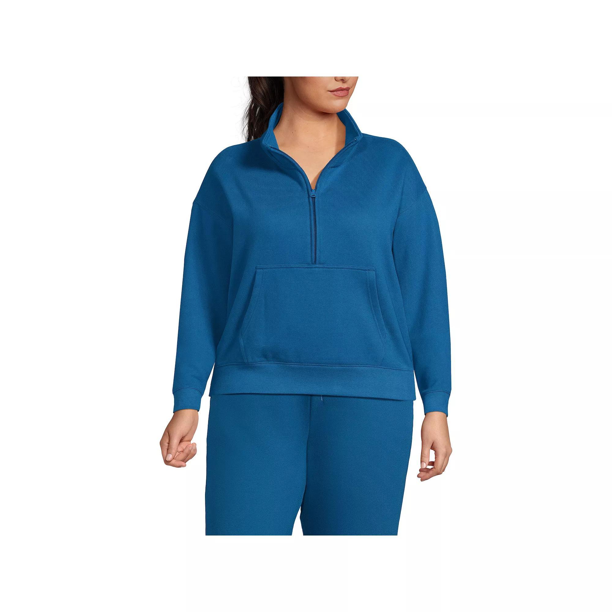 Plus Size Lands' End Serious Sweats Long Sleeve Half Zip Sweatshirt, Women's, Size: 1XL, Deep Pink Product Image