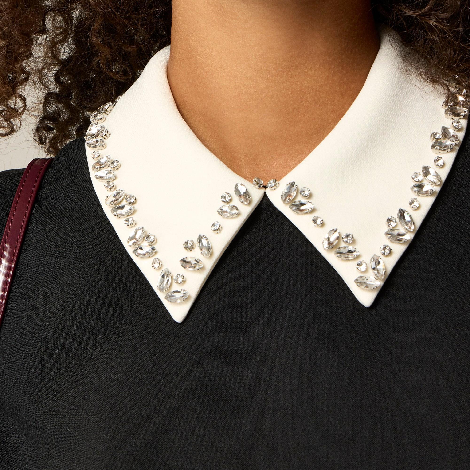 Embellished collared shift dress in stretch crepe Product Image