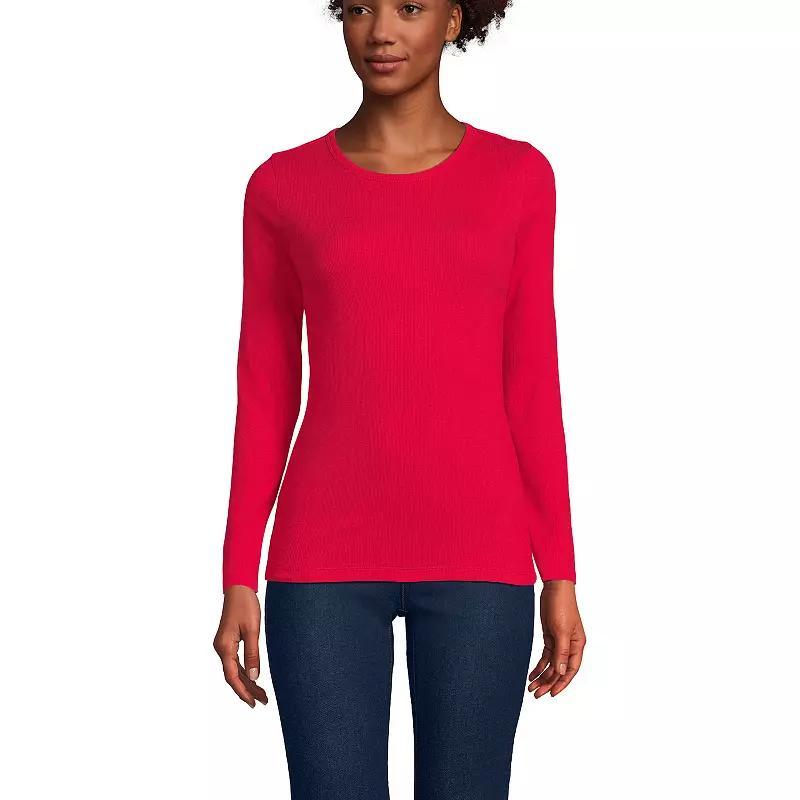 Women's Lands' End Micro Rib Tee, Size: Large, Blue Mini Stripe Product Image