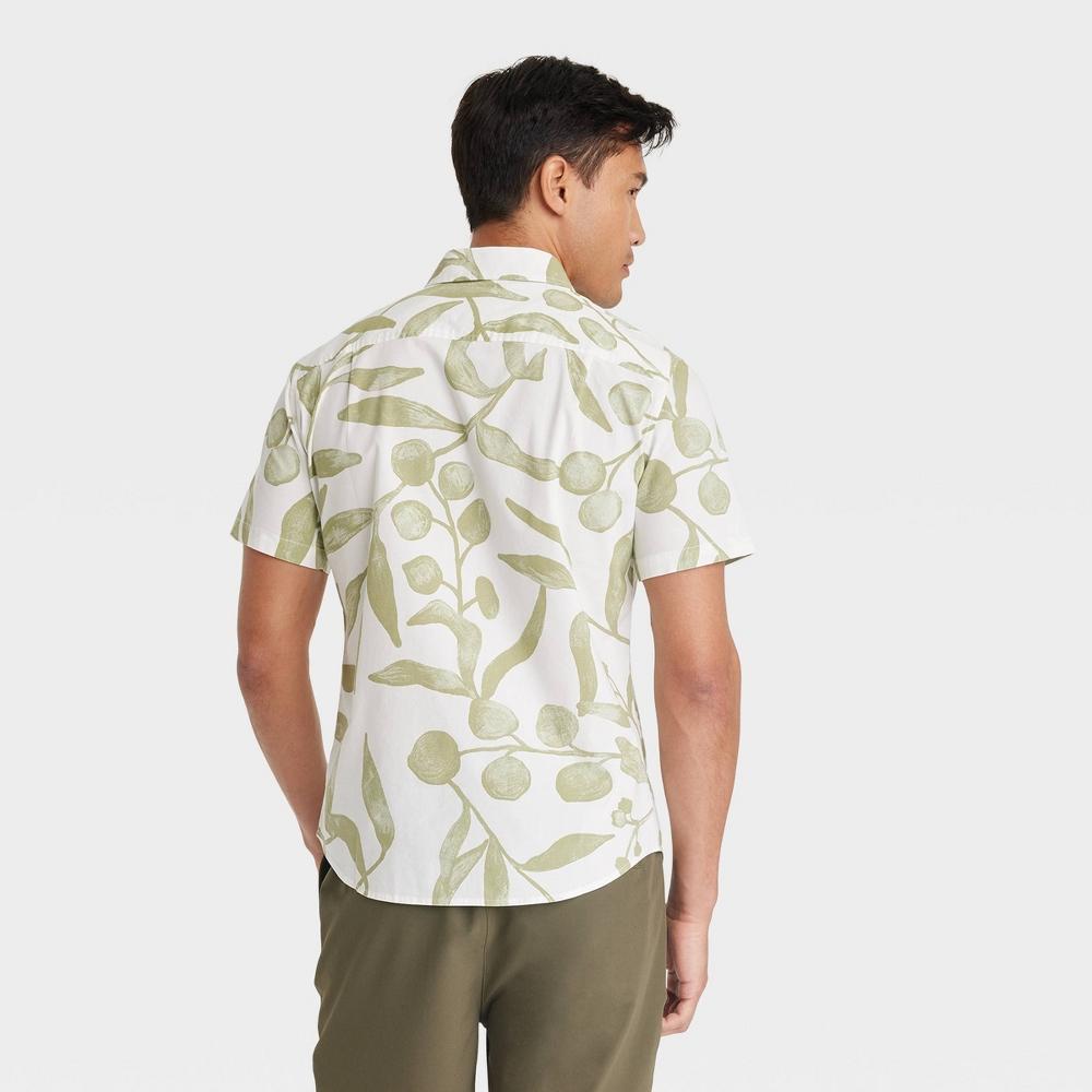 Mens Leaf Print Short Sleeve Button-Down Shirt - Goodfellow & Co Sage XL: Cotton Spandex Blend Product Image