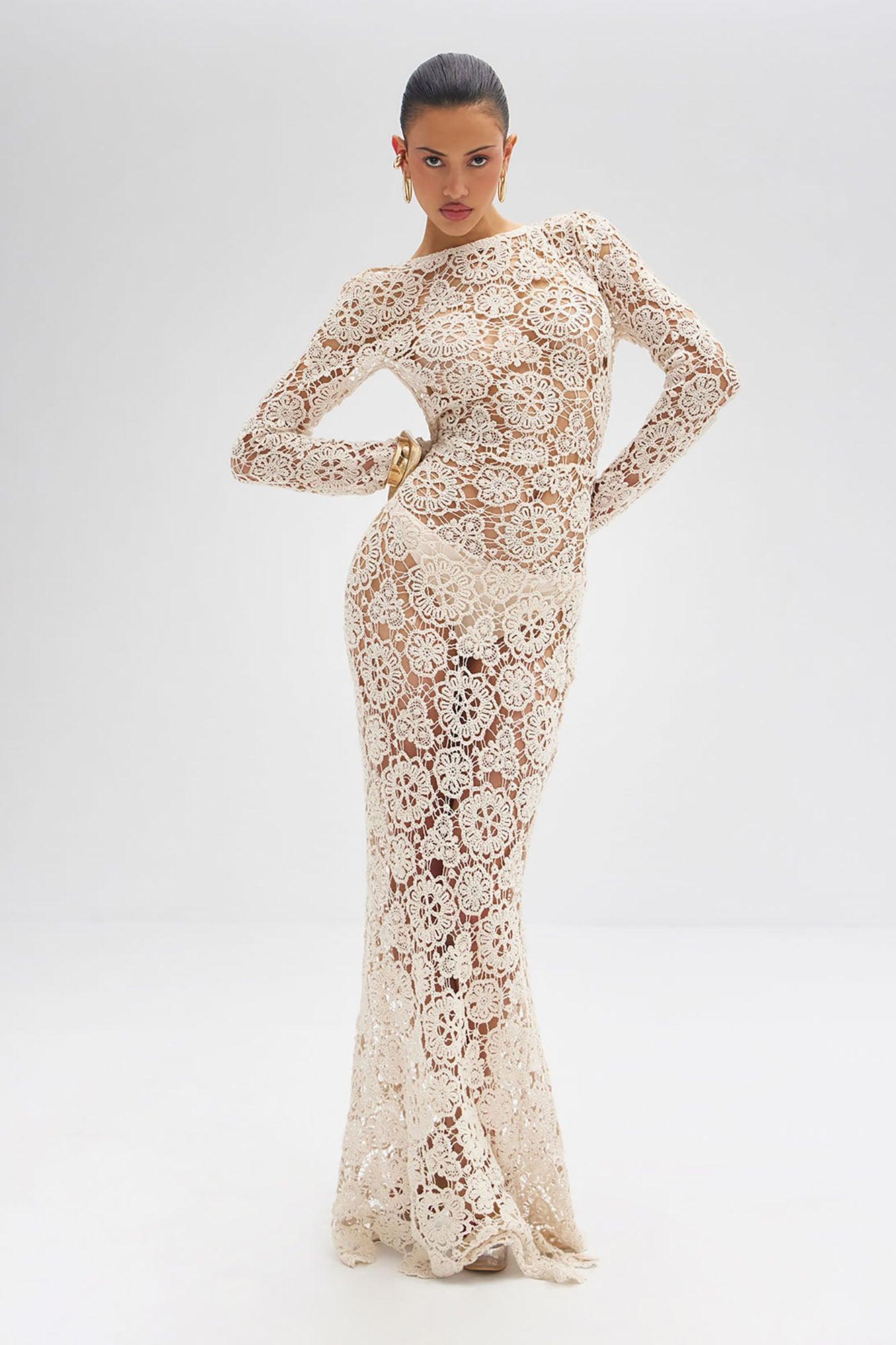 On The Shore Crochet Maxi Dress - Cream Product Image