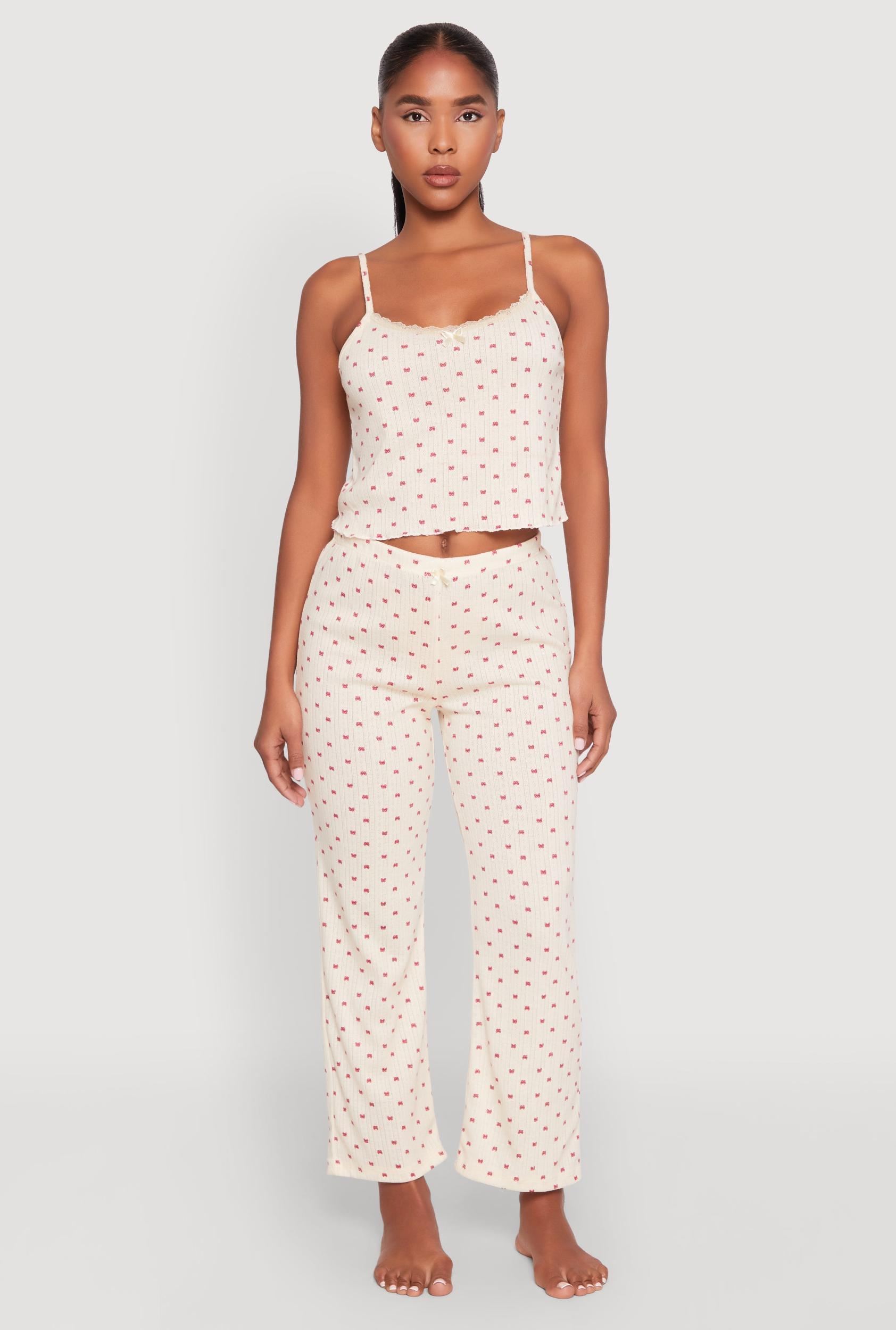 Womens Printed Pattern Pointelle Pajama Cami and Pants Product Image