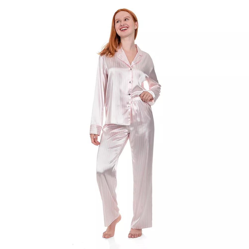 Womens Lilac+London Long Satin Notch Collar Pajama Top & Pajama Bottoms Set Product Image