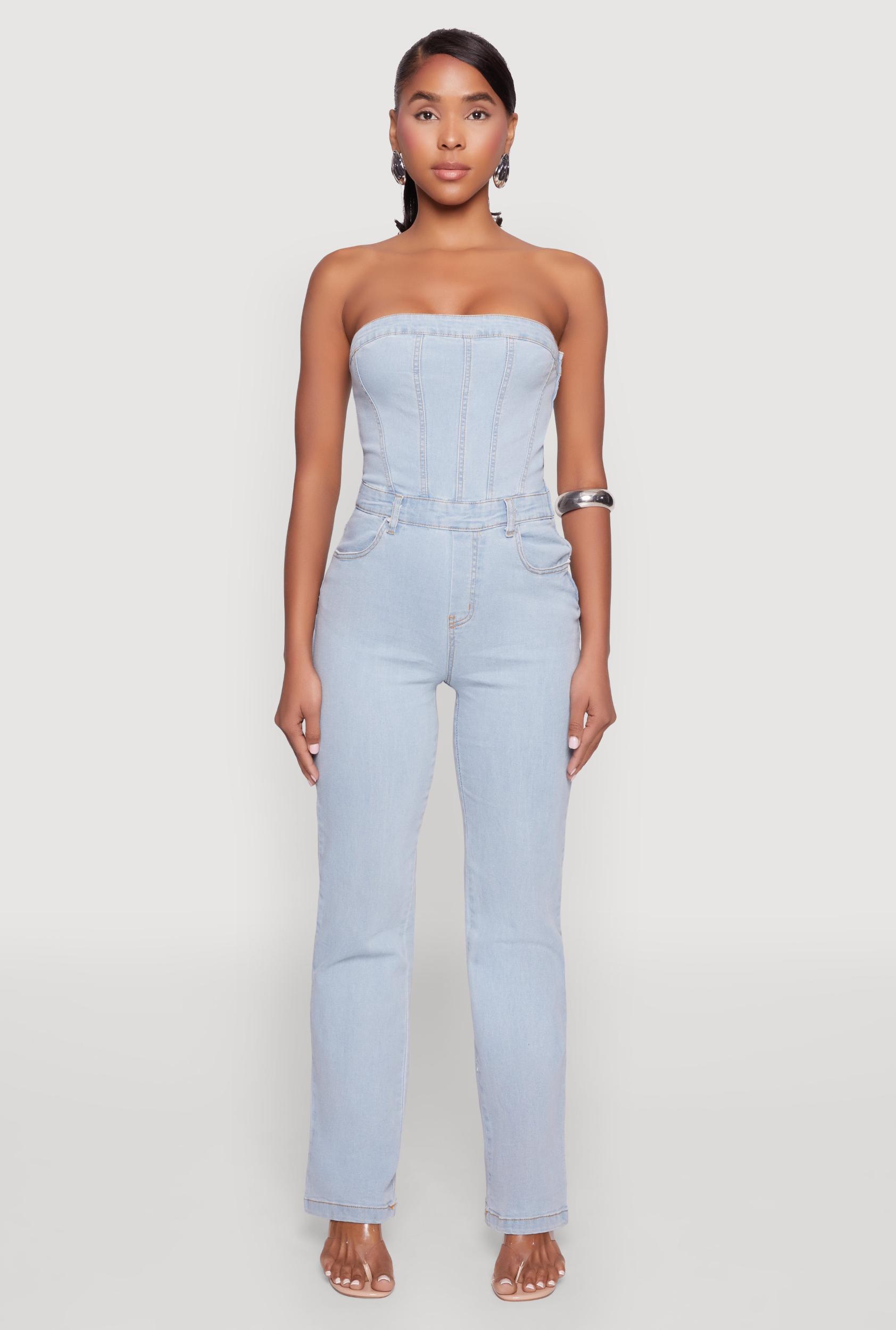 Womens Daisy Strapless Corset Denim Jumpsuit Product Image
