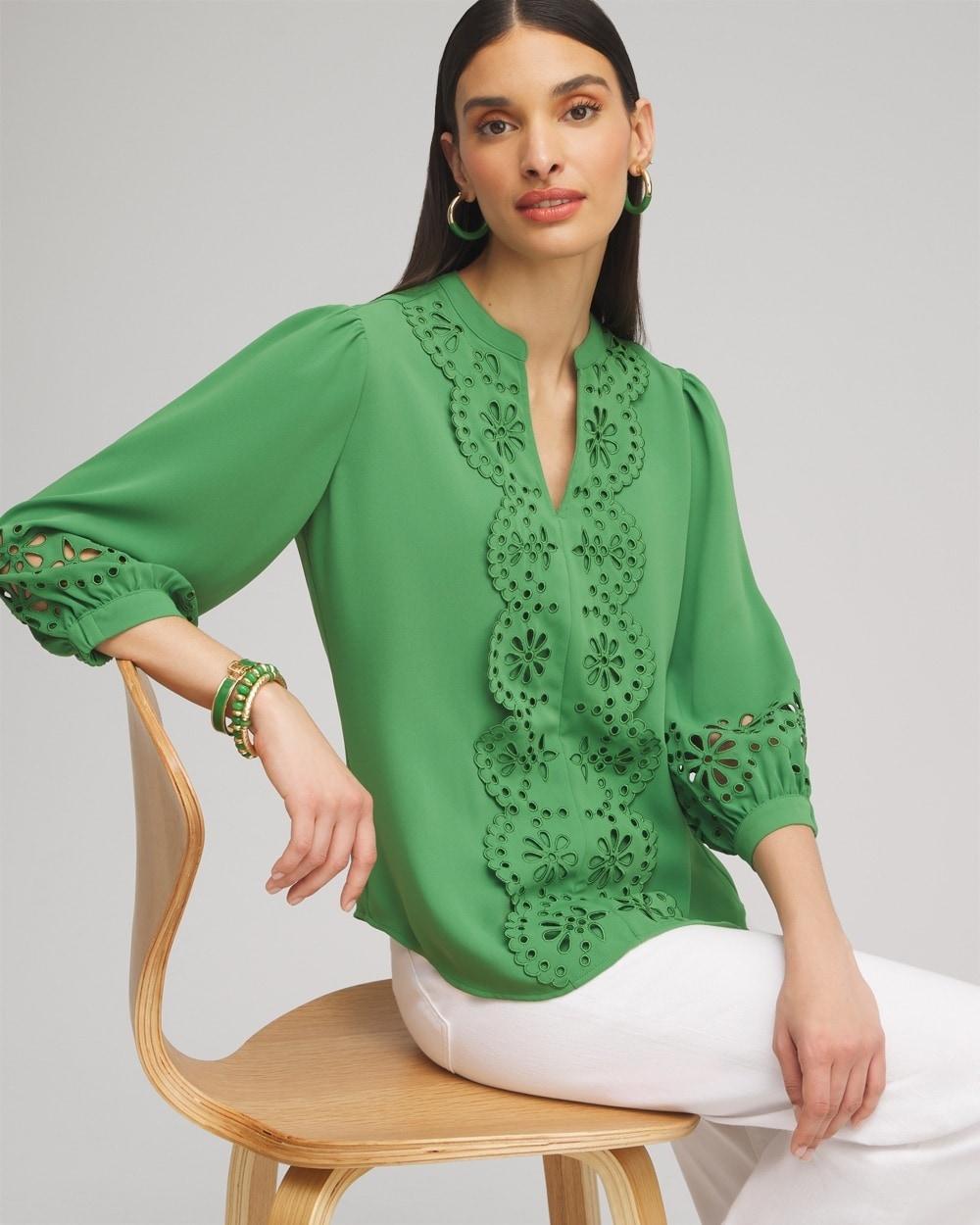 Linen Embroidered Applique Shirt Product Image