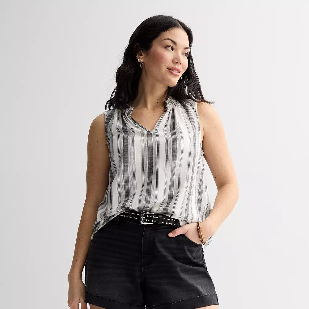 Women's Sonoma Goods For Life® Ruffle Collar Tank Top, Size: XS, Black Beige Stripe Product Image