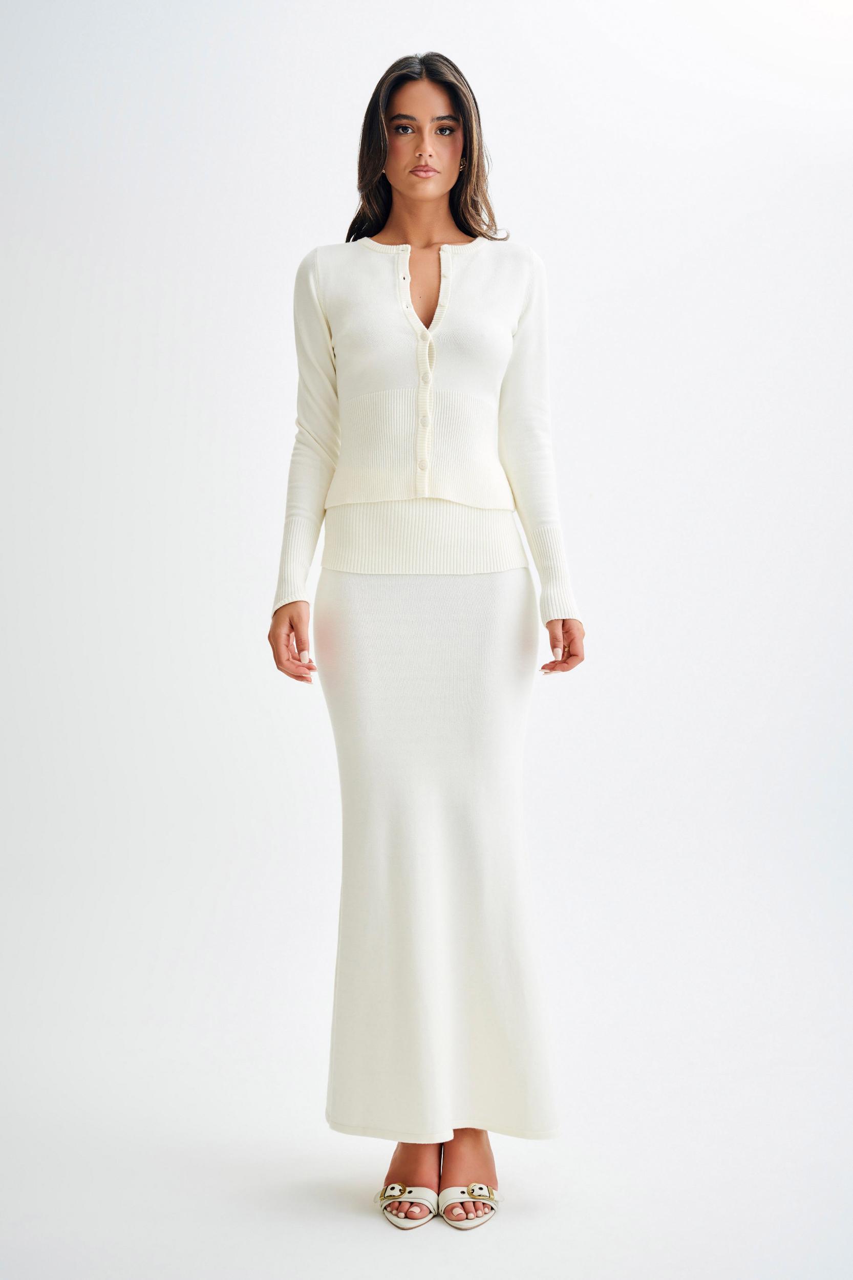 Reese Fitted Knit Cardigan - Ivory Product Image