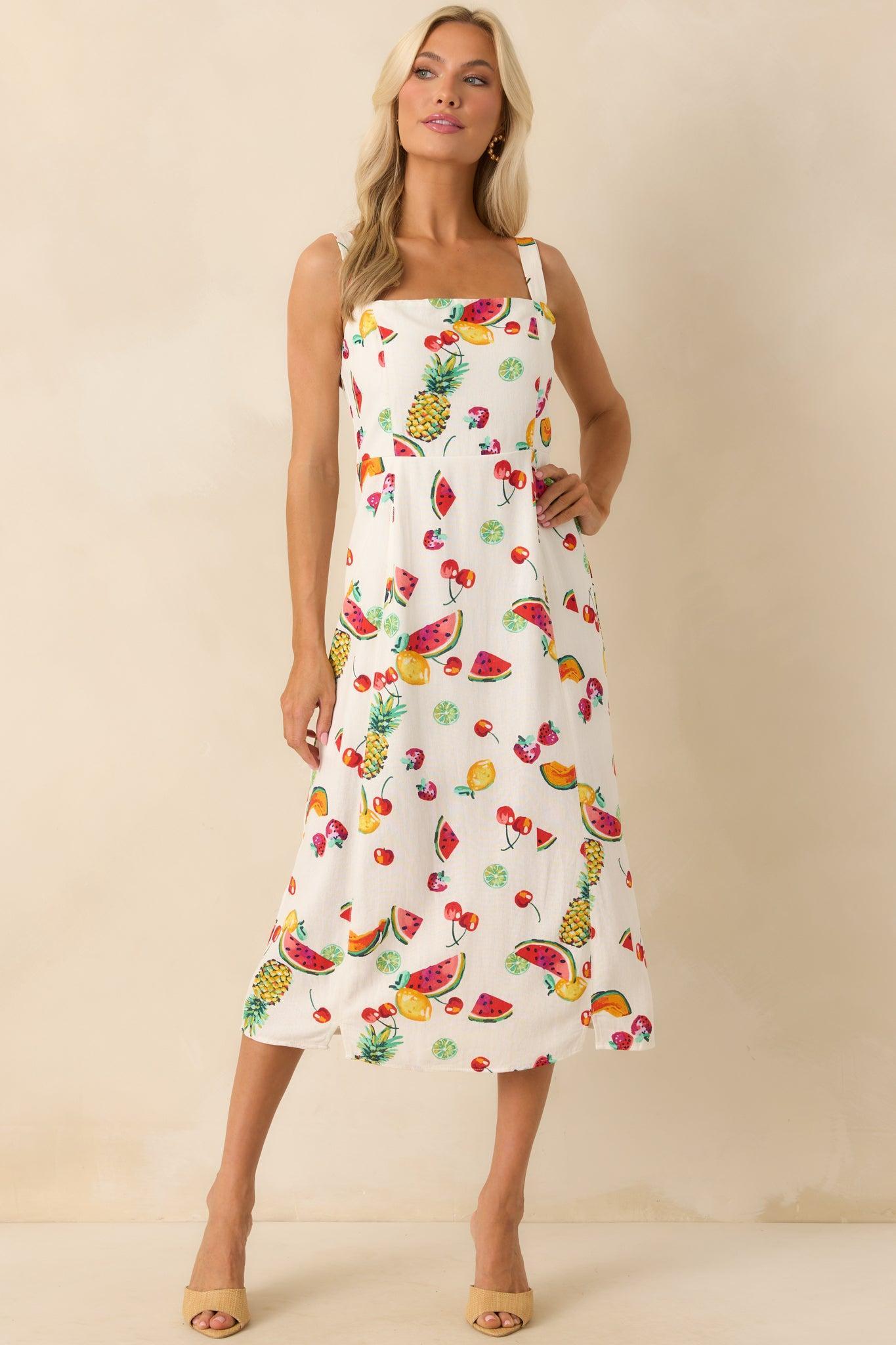 Slowly Making Changes Ivory Multi Fruit Print Maxi Dress Product Image