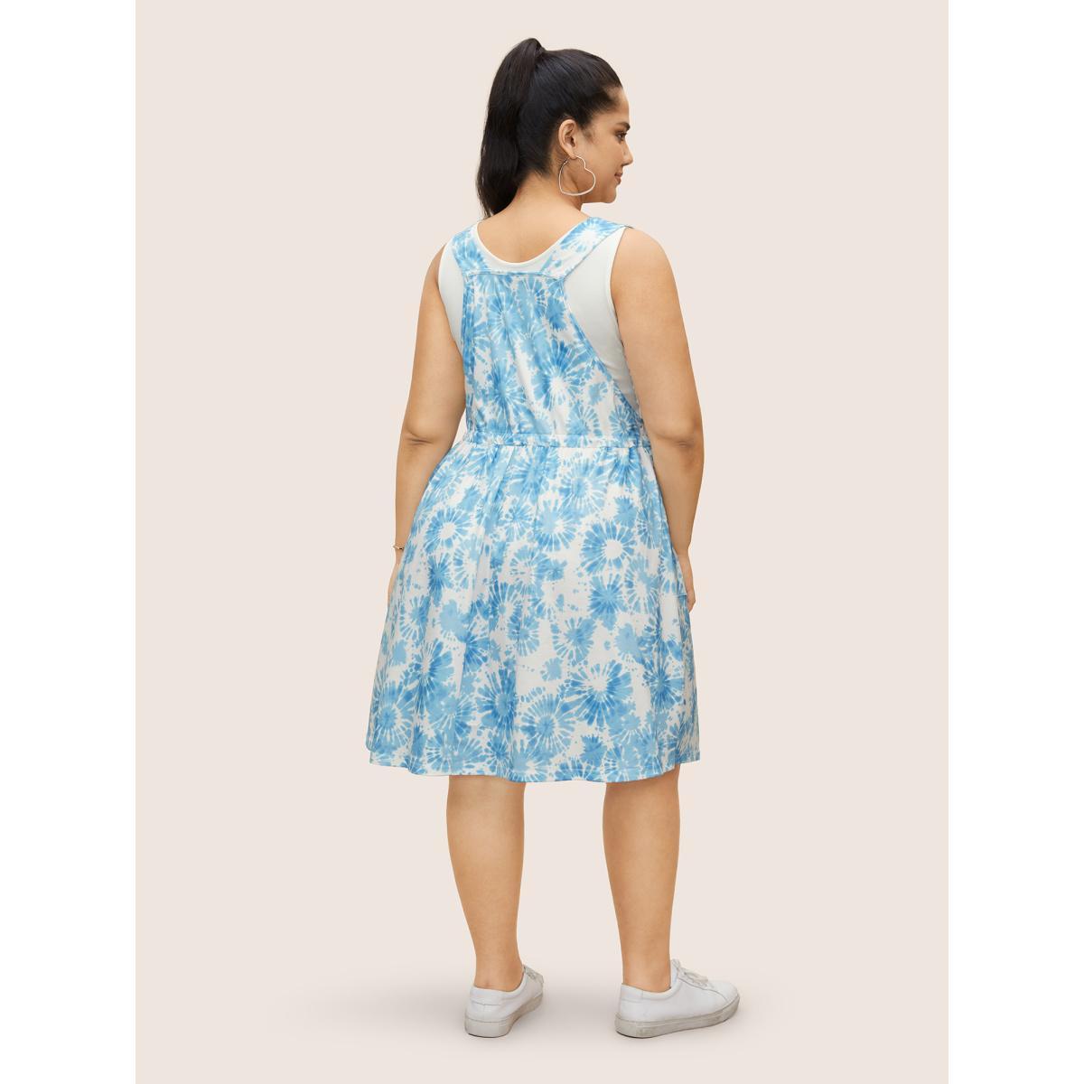 Plus Size Tie Dye Floral Drawstring Pocket Dress Stone Women Casual Drawstring Non Sleeveless Curvy BloomChic 22-24/3X Product Image