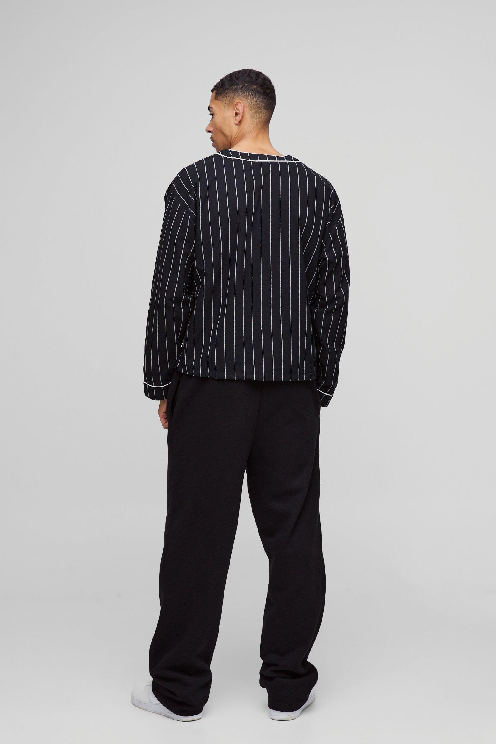 Oversized Boxy Contrast Piping Baseball Shirt | boohooMAN USA Product Image