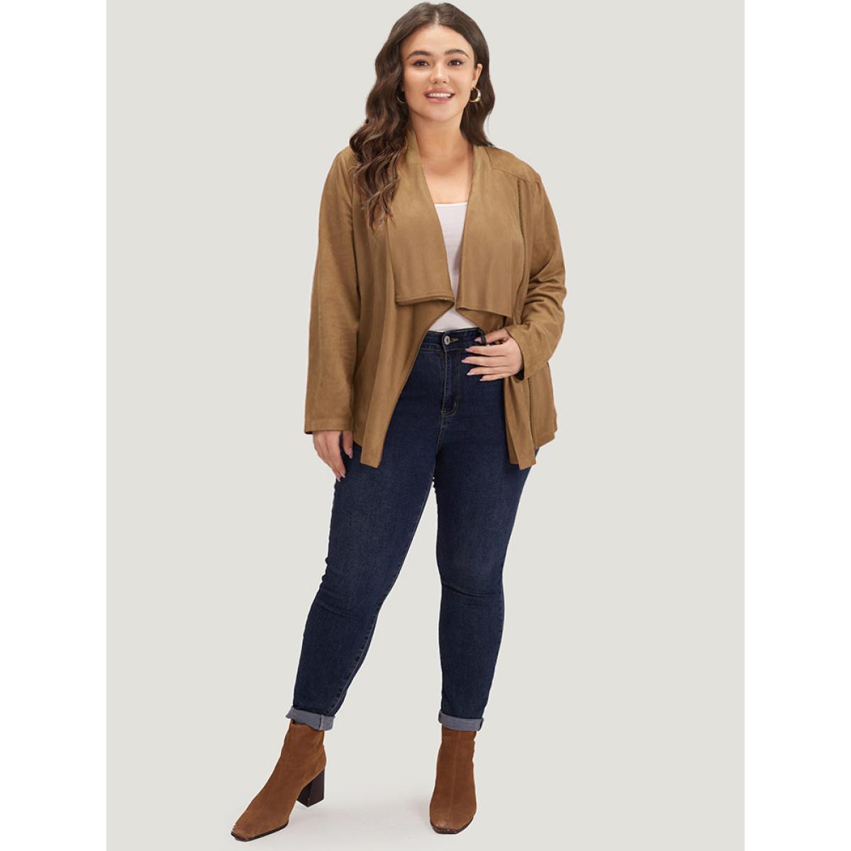 Plus Size Plain Zipper Lapel Collar Jacket Women Bronze Casual Plain Ladies Dailywear Winter Coats BloomChic 22-24/3X Product Image