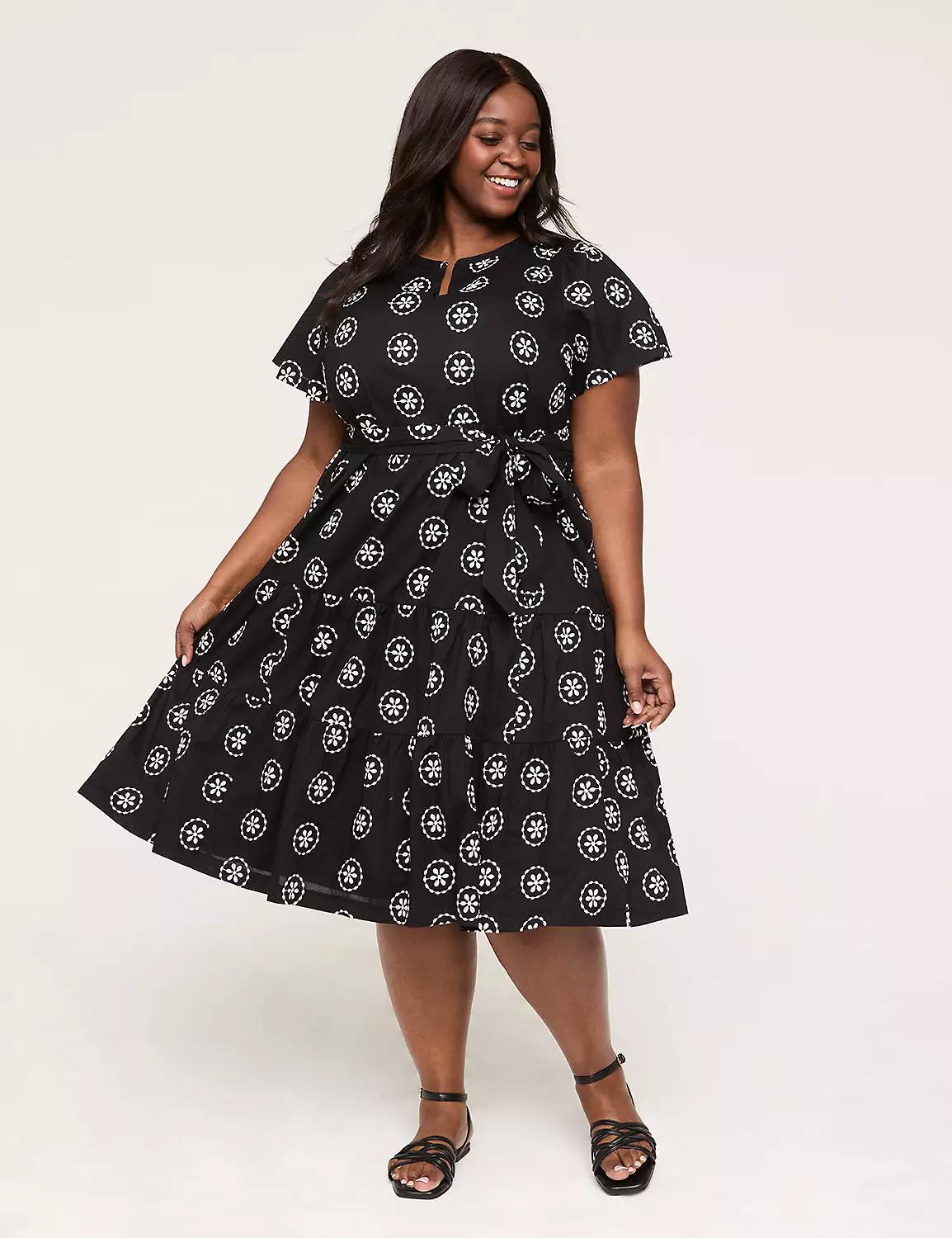 Eyelet Split-Neck Midi Dress Product Image