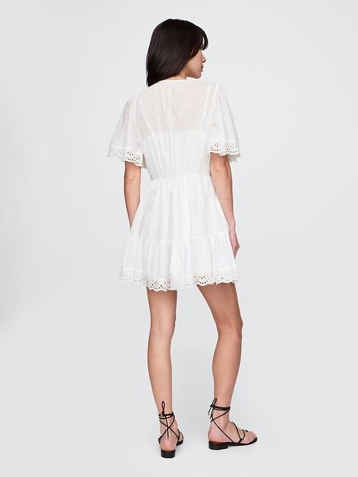 Flutter-Sleeve Eyelet Mini Dress Product Image
