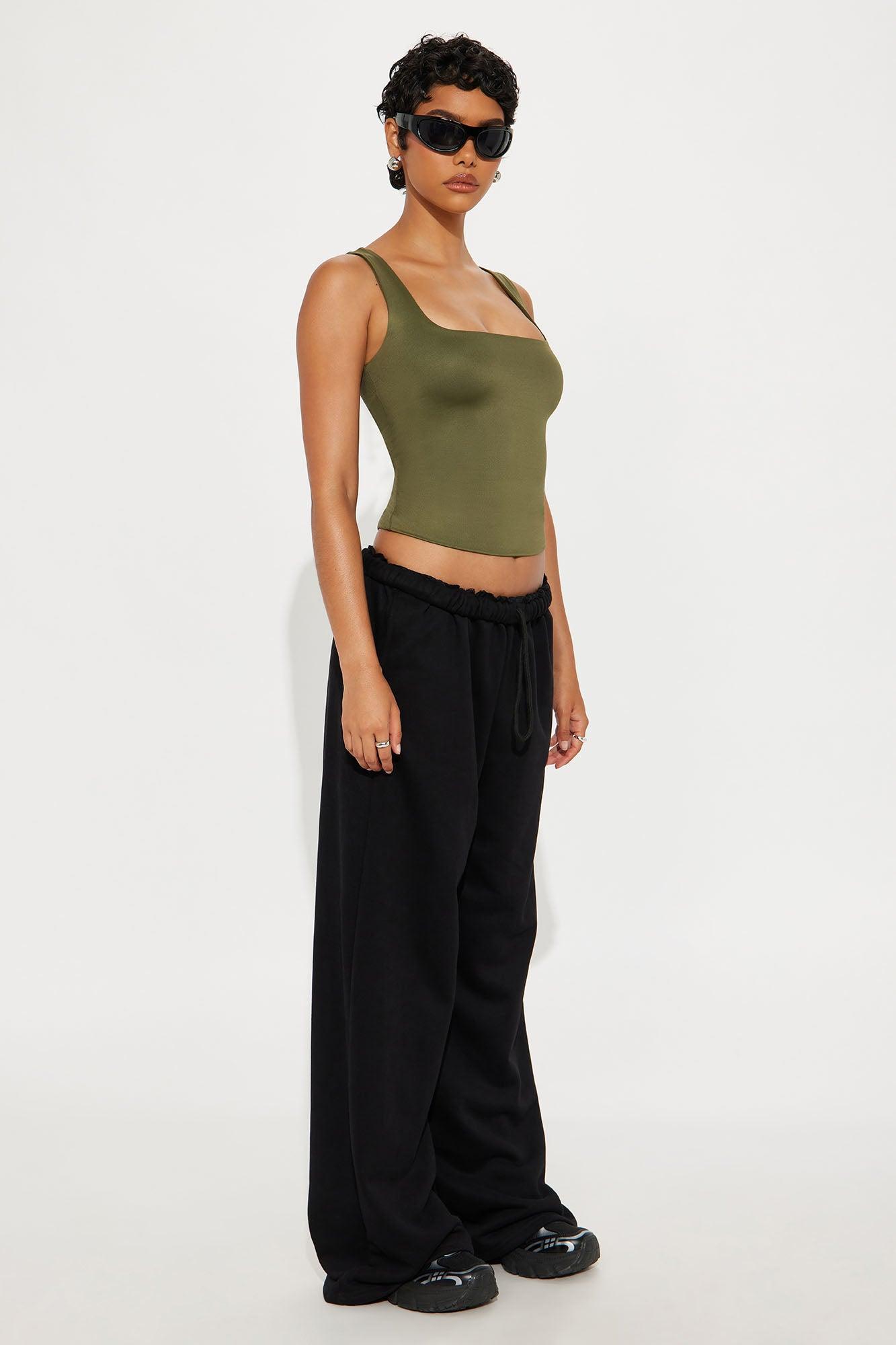 Contour Double Lined Square Neck Tank Top - Military Green Female Product Image