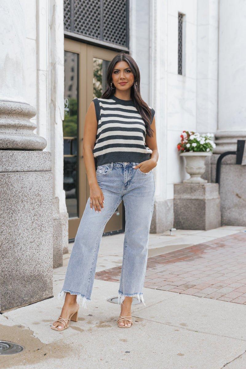 Charcoal Striped Sleeveless Sweater - FINAL SALE Product Image