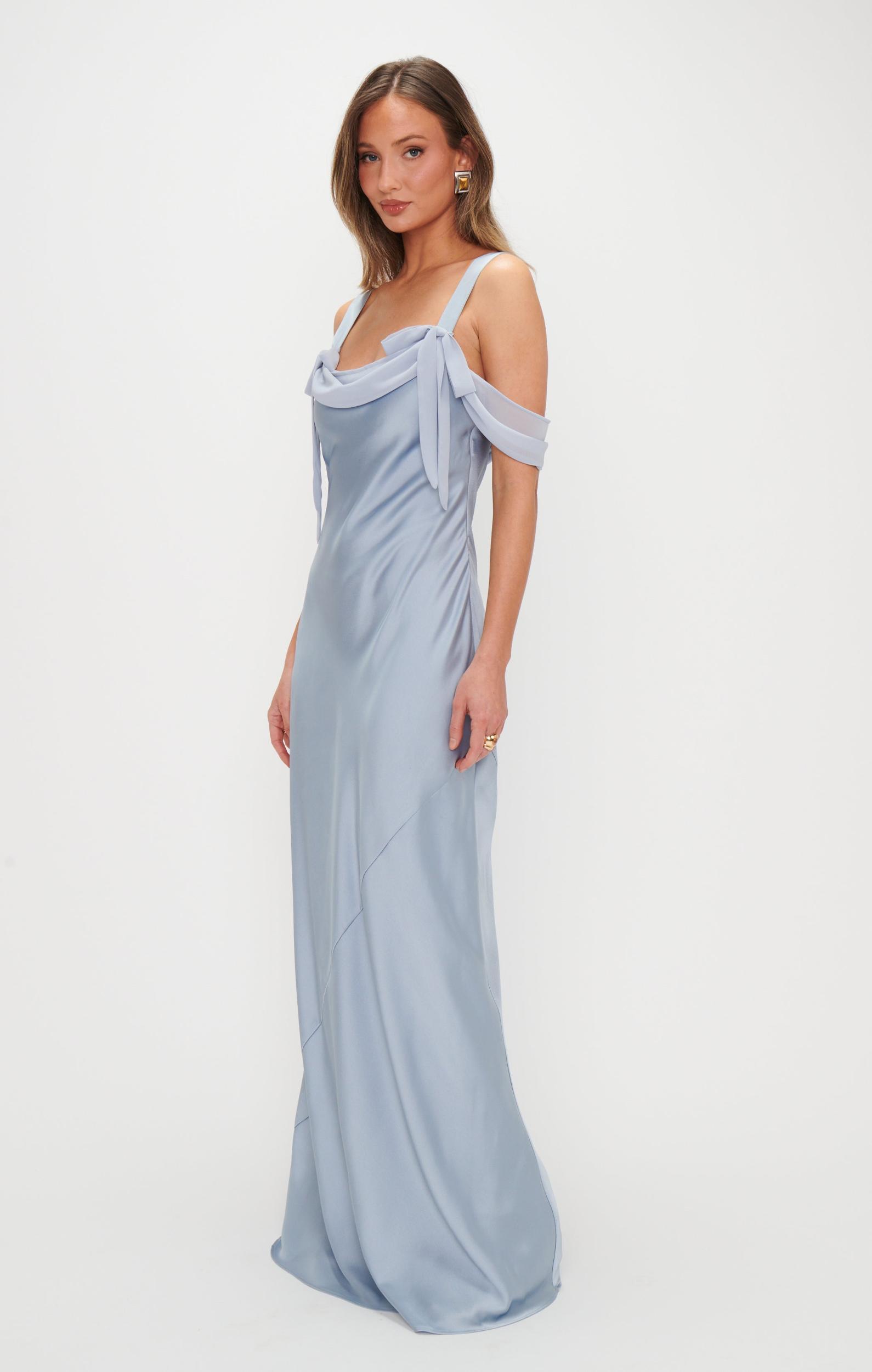 Bella Maxi Dress ~ Steel Blue Luxe Satin Product Image