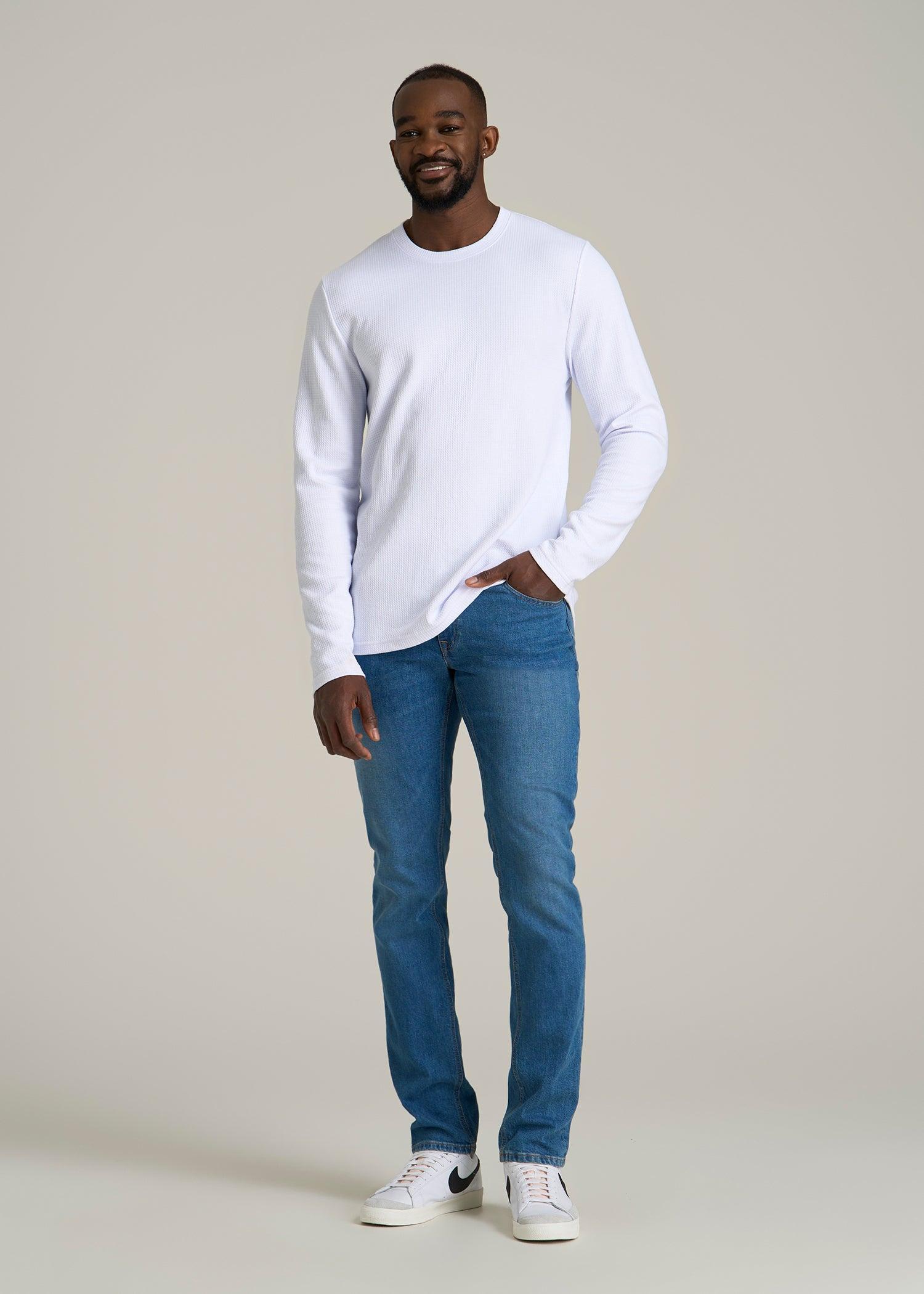 Cloud Knit Waffle Long Sleeve Tee for Tall Men in White Product Image