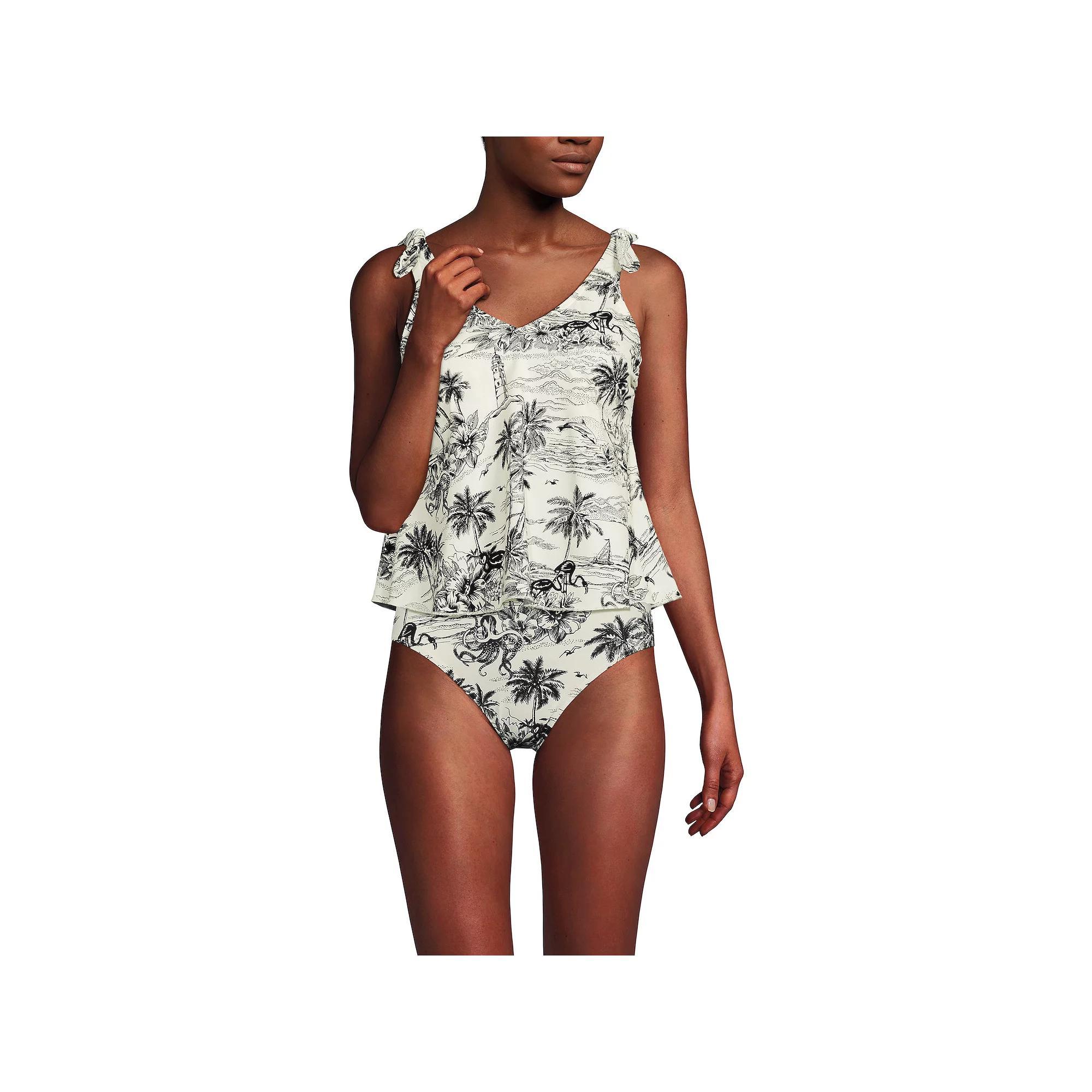 Women's Lands' End Tie Shoulder Flutter Tankini Swim Top, Size: 8, Green White Floral Product Image