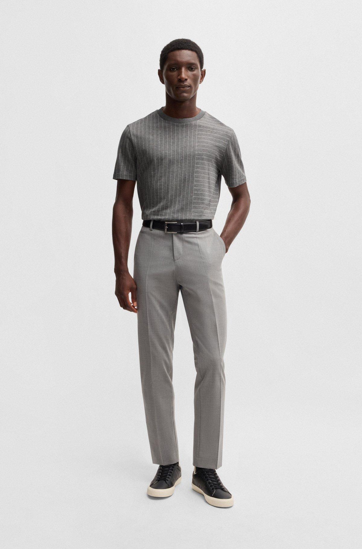 BOSS - Mercerized-cotton T-shirt with mixed stripes - Grey Product Image