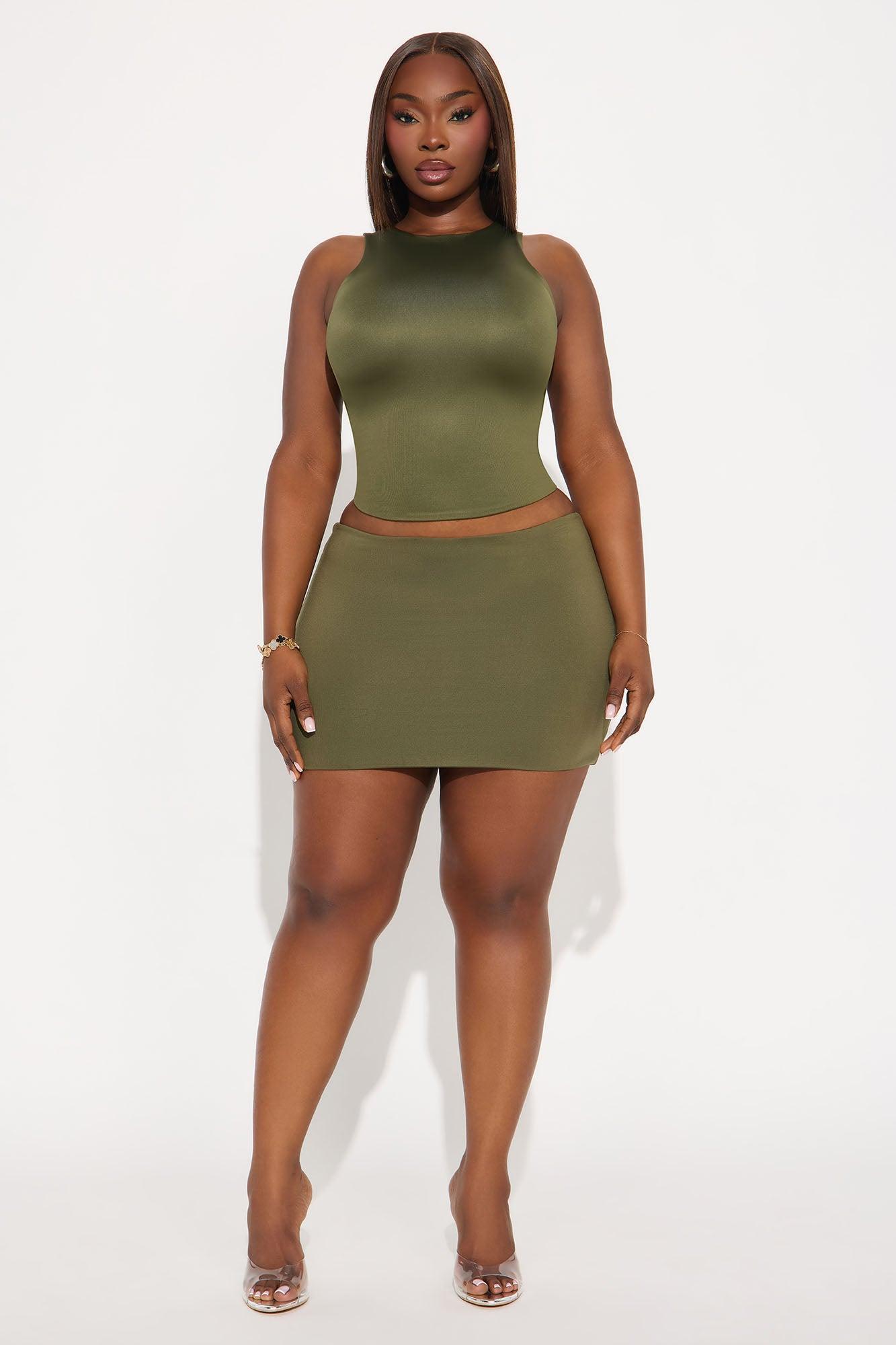 Contour Double Lined High Neck Tank Top - Military Green Female Product Image