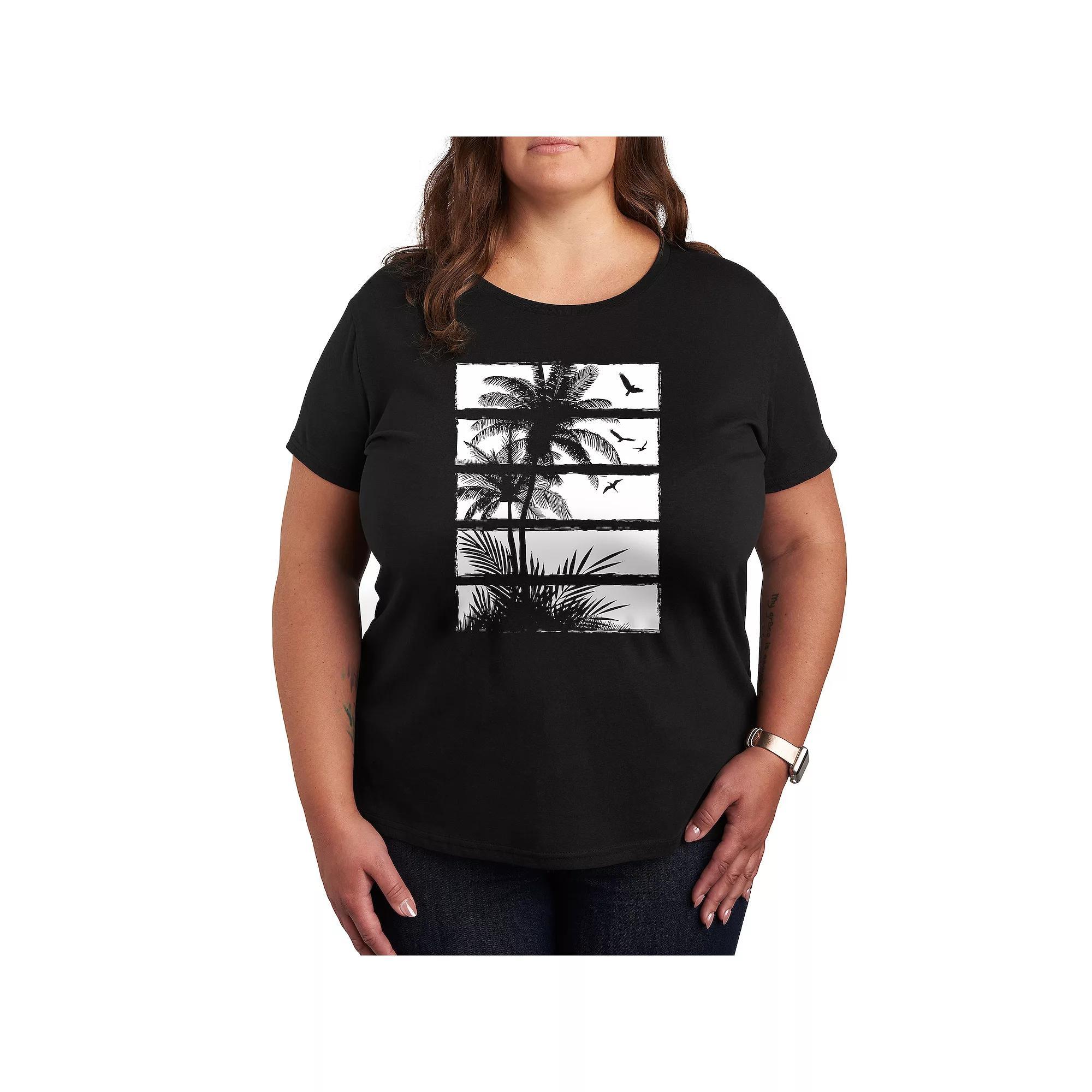 Plus Palm Tree Silhouette Panels Graphic Tee, Womens Product Image