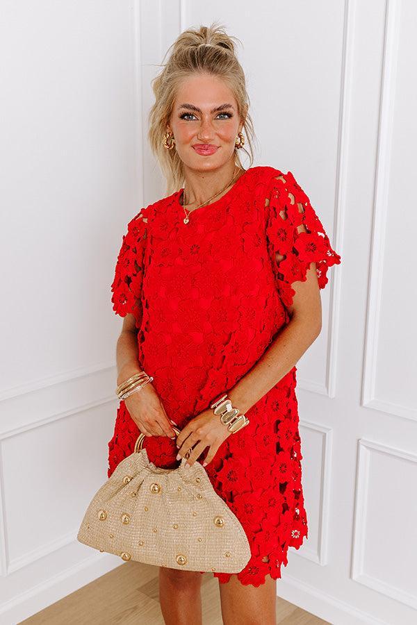 Dainty Darling Crochet Mini Dress in Red Product Image
