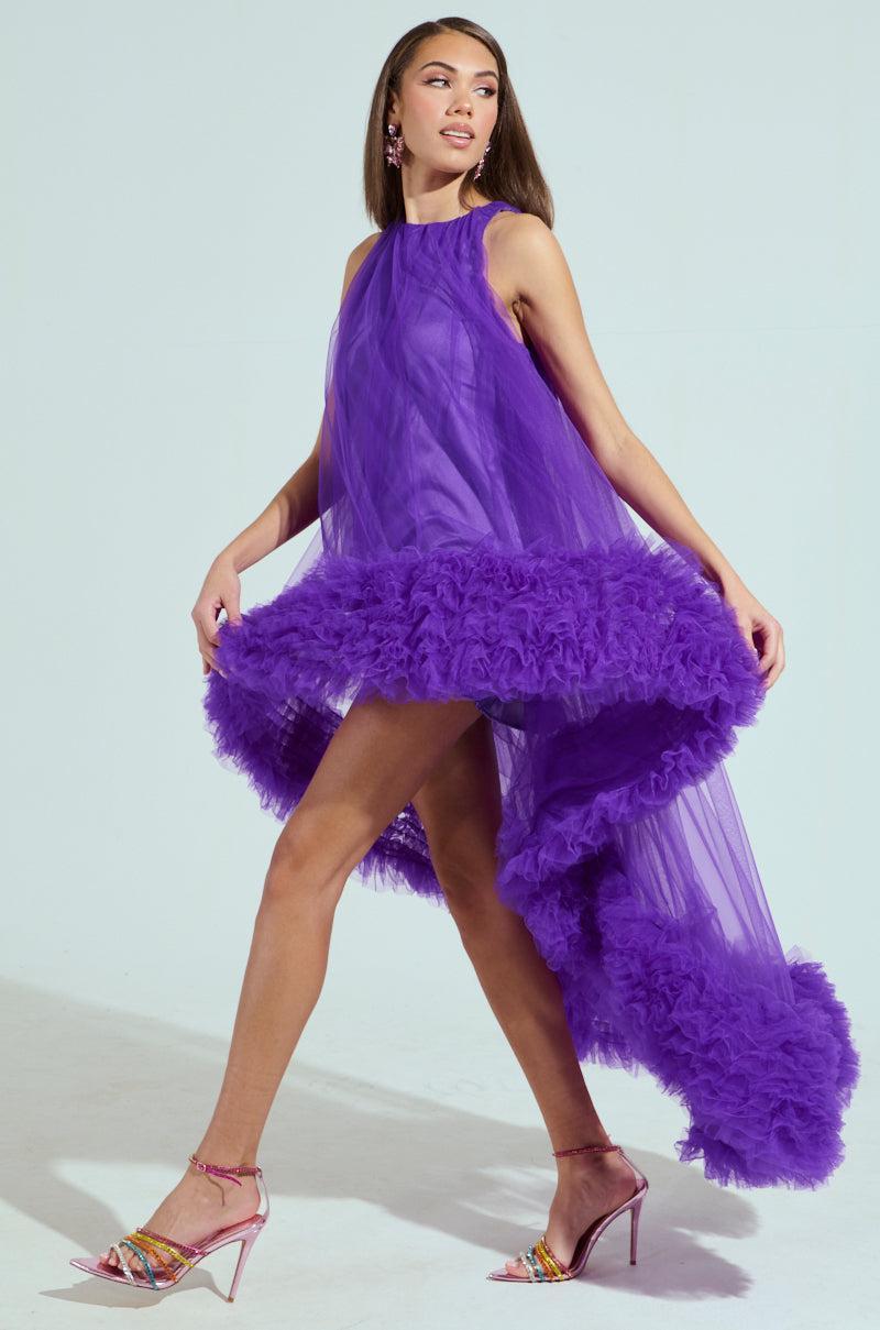 ARI TULLE RUFFLE HIGH LOW DRESS IN PURPLE Product Image