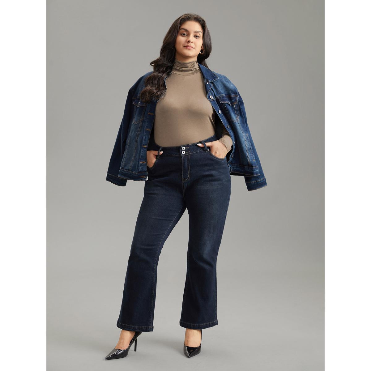 Plus Size Supersoft Essentials Solid Funnel Neck Knit T-shirt LightBrown Women Elegant Plain Plain Ruffled collar Bodycon Dailywear T-shirts BloomChic 30/6X Product Image