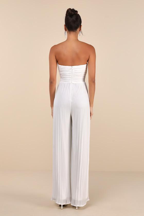 Certainly Charming White Pleated Strapless Wide-Leg Jumpsuit Product Image