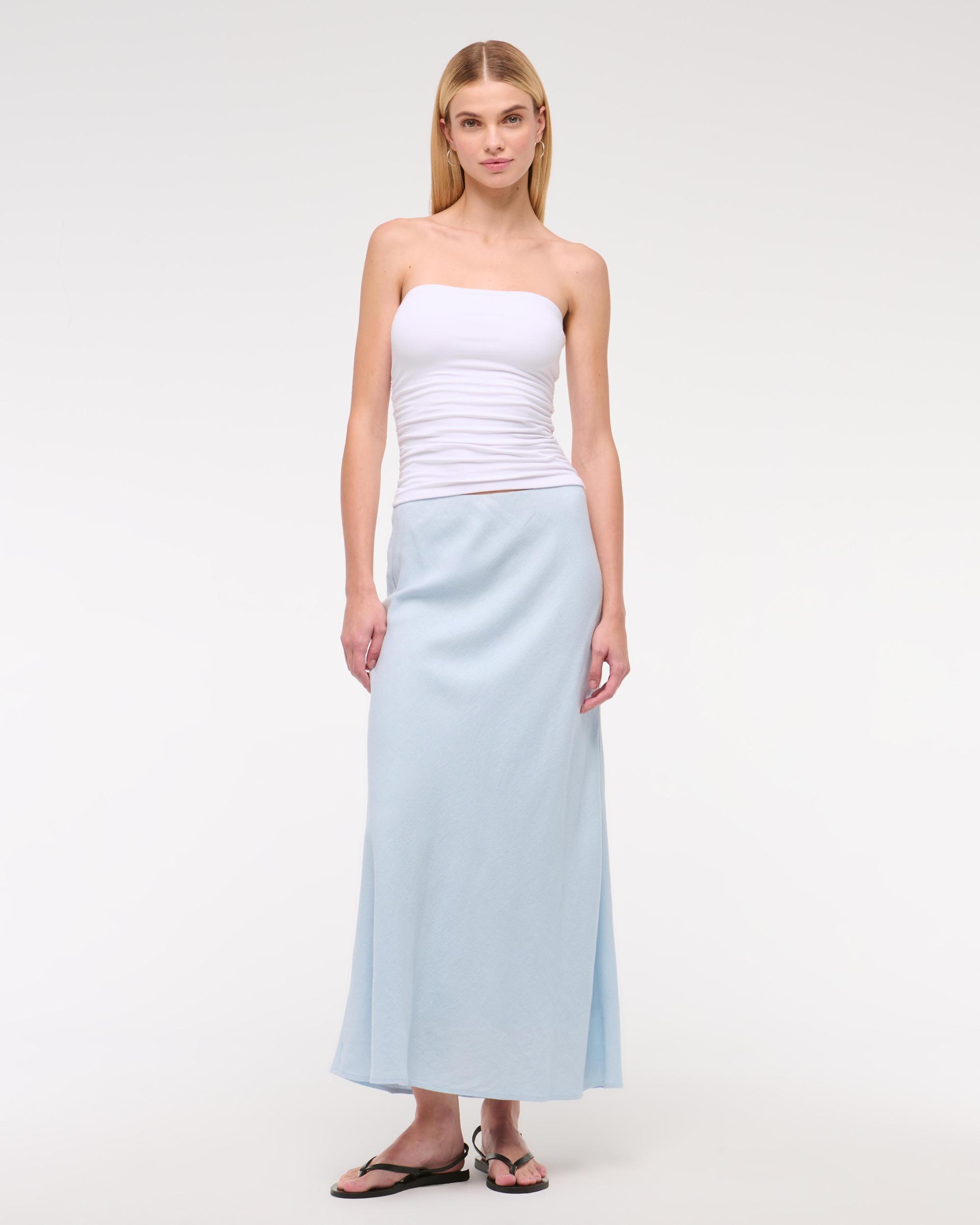 Mid Rise Linen-Blend Maxi Skirt Product Image