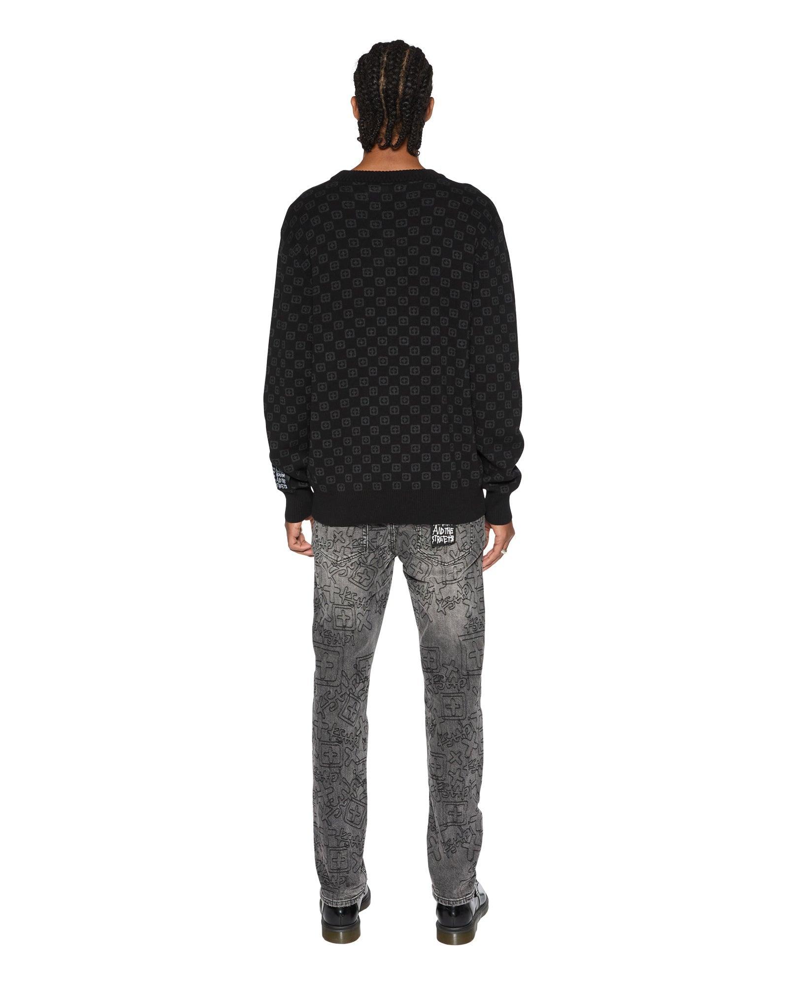 BOX KNIT CREW WASHED BLACK Male Product Image
