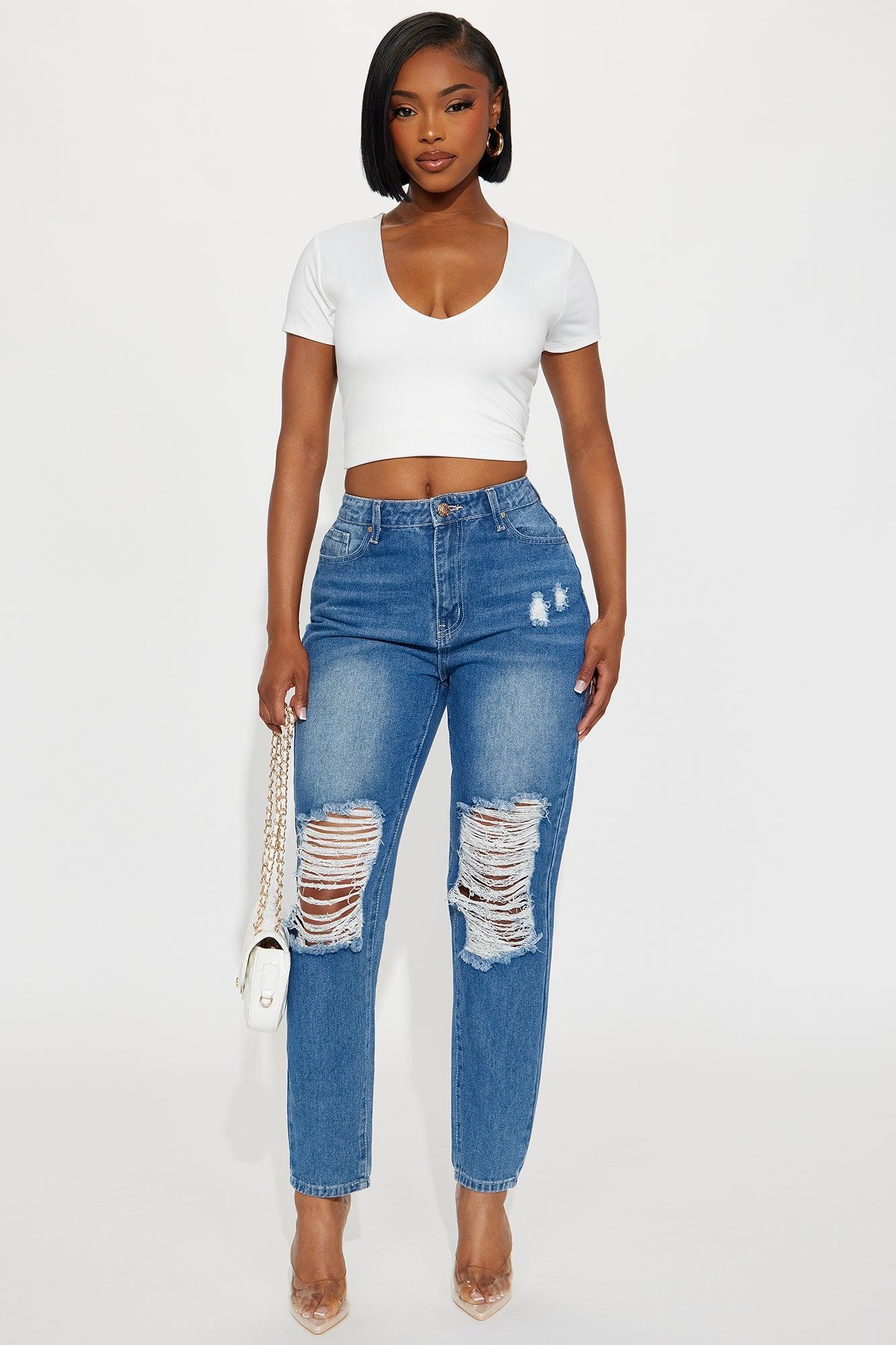Sneak Into It Ripped Straight Leg Jeans - Medium Wash Female Product Image