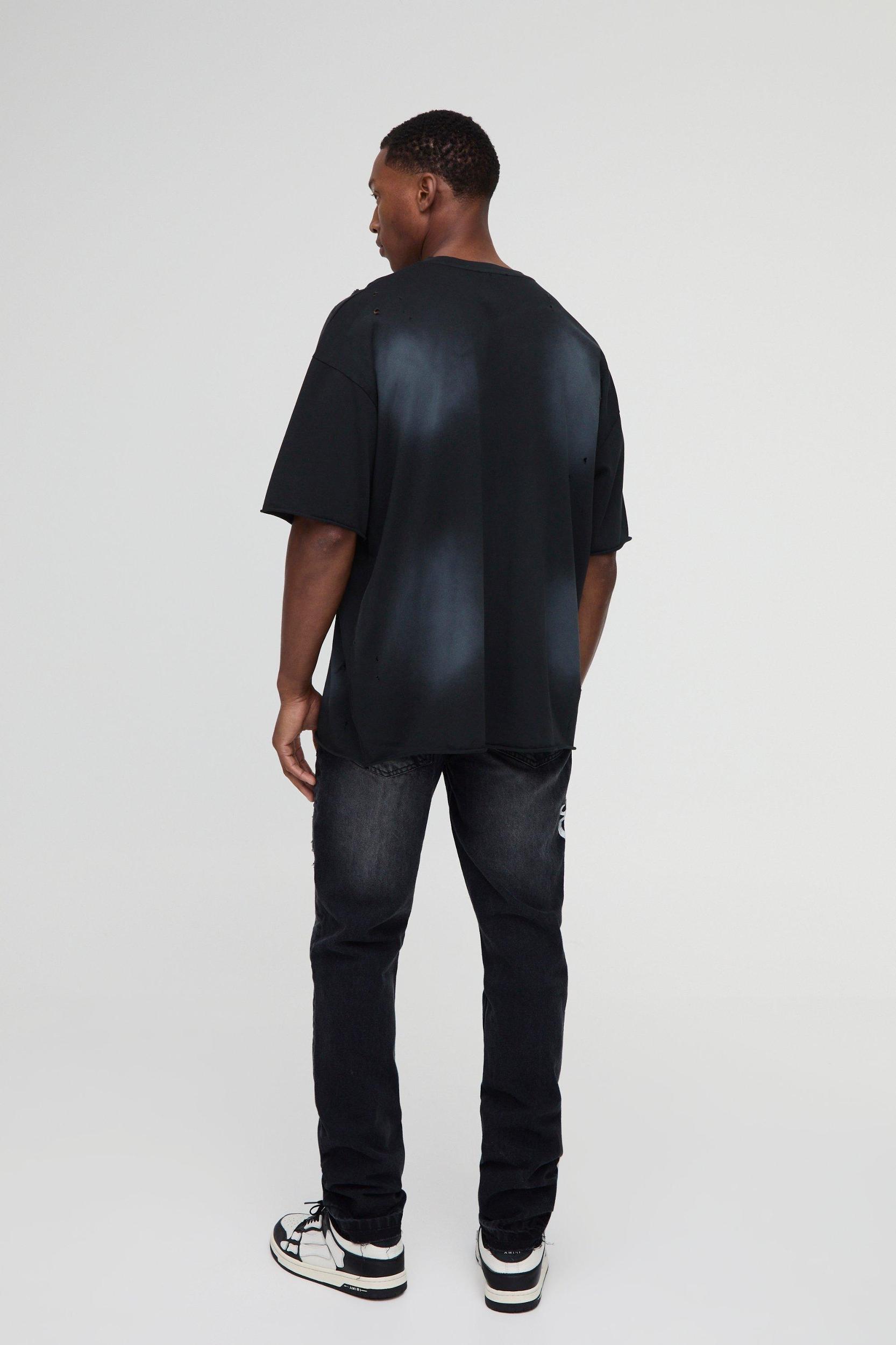 Slim Rigid Paint Splat Ripped Jeans | boohooMAN USA Product Image