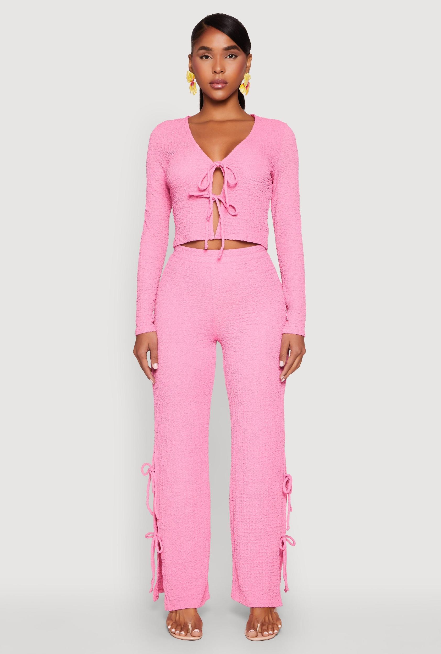 Womens Textured Knit Double Side Tie Slit Pants Product Image