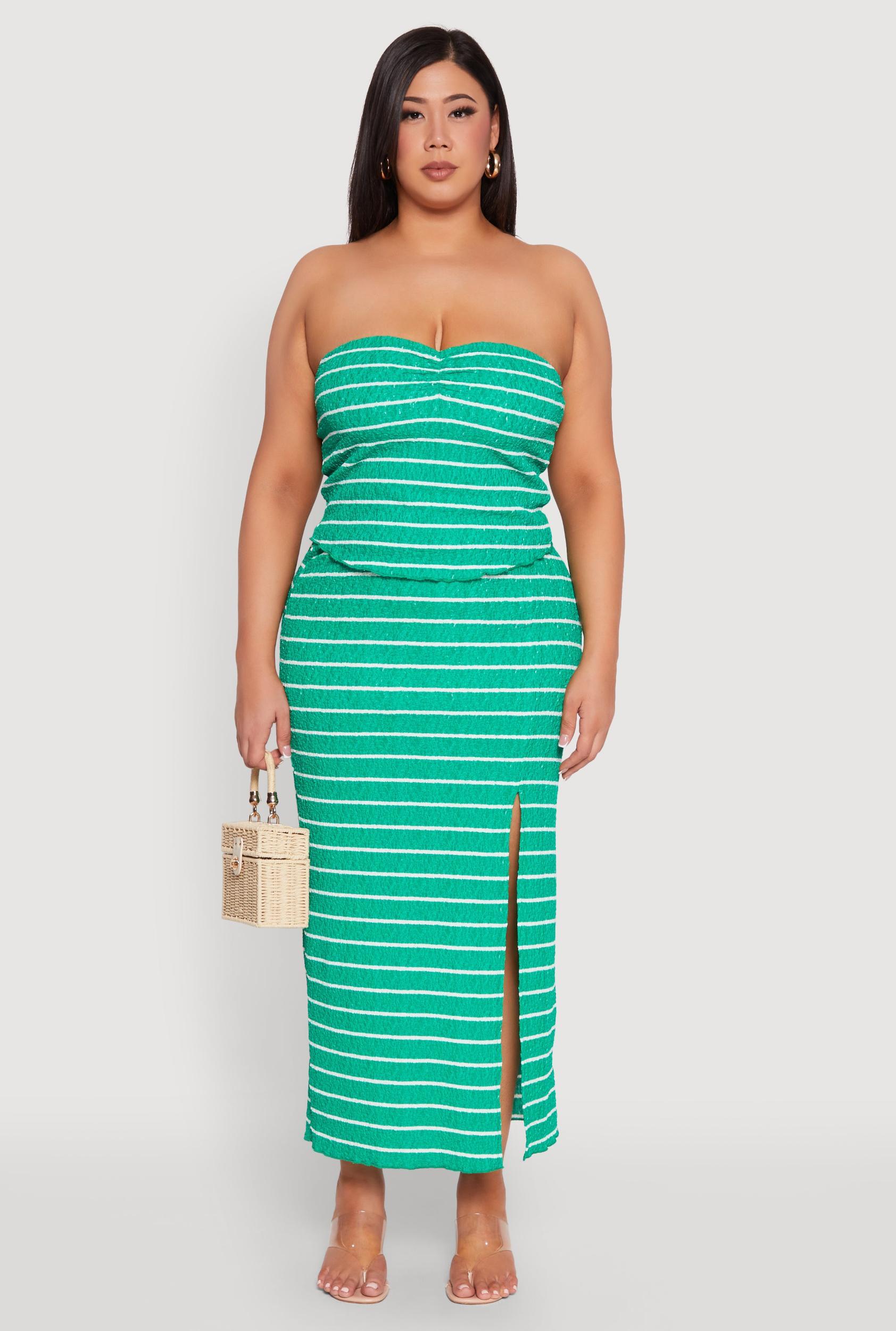 Womens Plus Size Almost Famous Striped Textured Side Slit Maxi Skirt Product Image