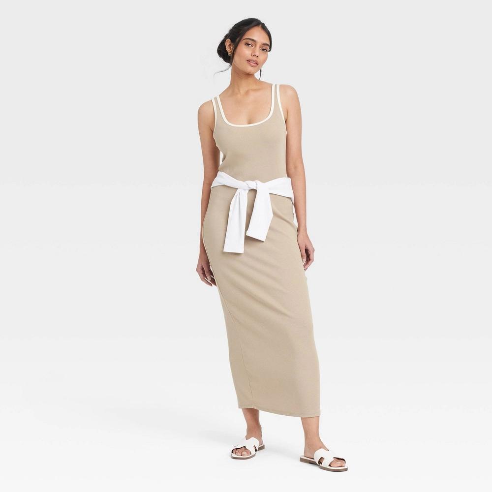 Women's Knit Midi Tank Dress - A New Day™ Tan/White M Product Image