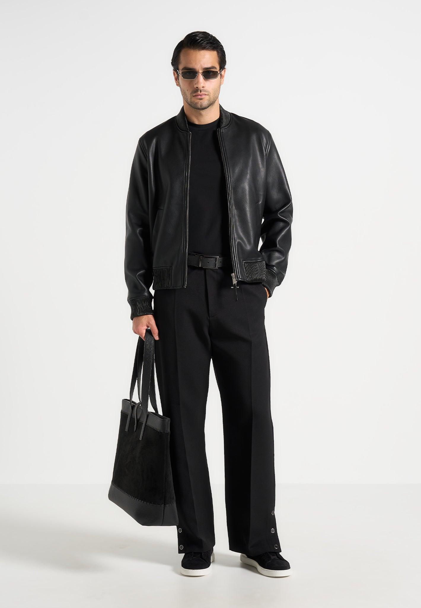 Boris - Relaxed Fit Tailored Button Cuff Trousers - Black Male Product Image