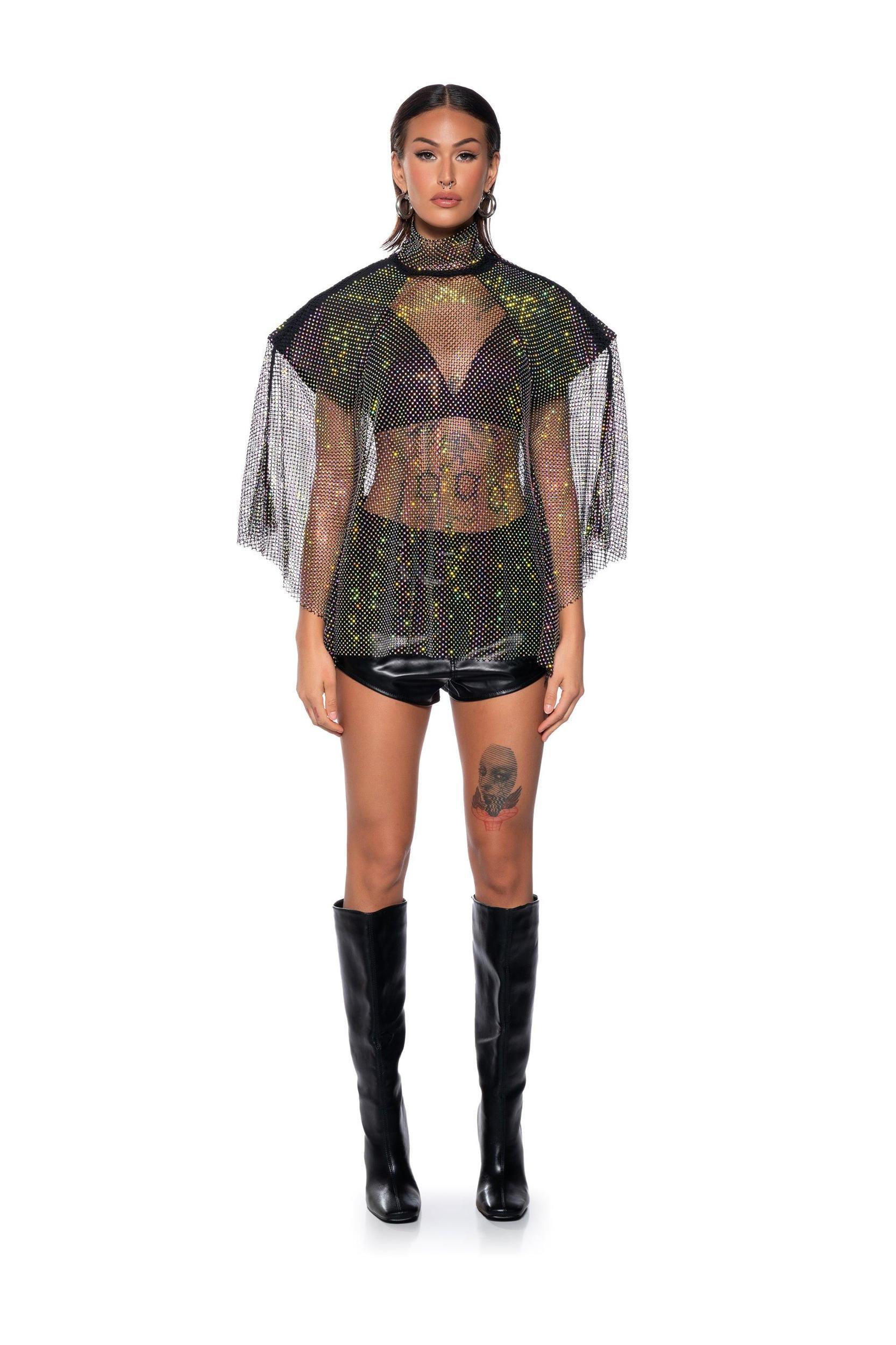 QUEEN OF THEM ALL EMBELLISHED MOCK NECK BLOUSE Product Image