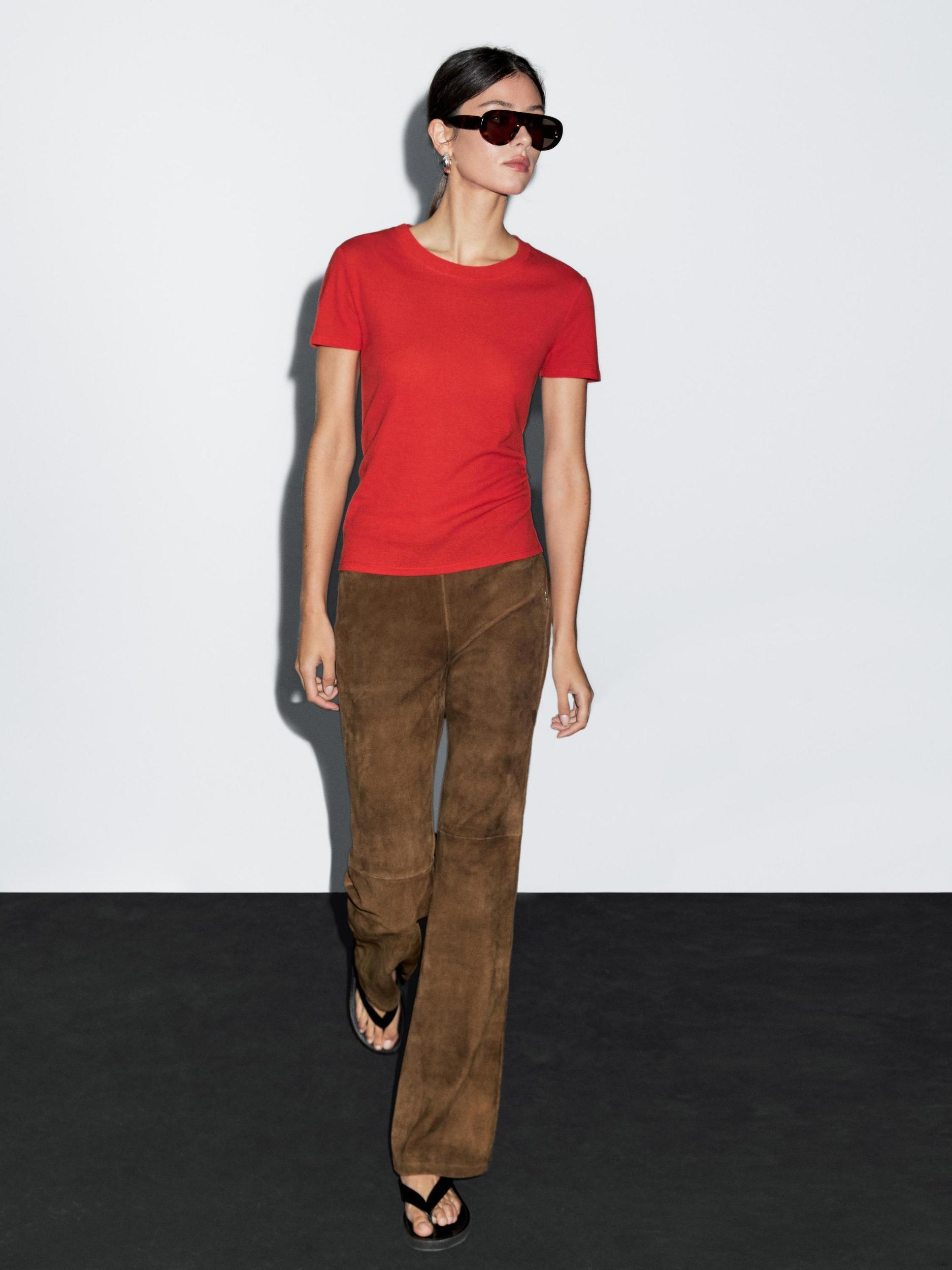 Textured crepe-effect cotton T-shirt Product Image
