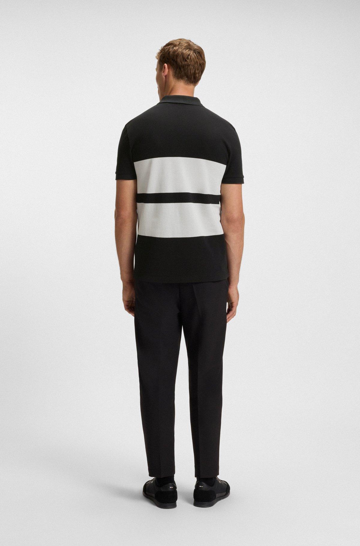 BOSS - Cotton-piqué polo shirt with block stripes - Black Product Image