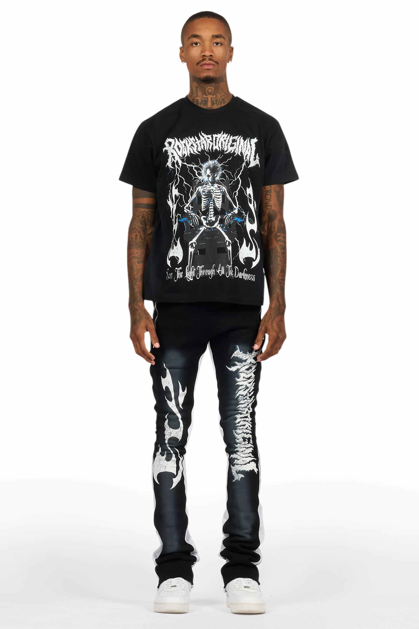 Deathrow Black T-Shirt/Stacked Flare Pant Set Male Product Image