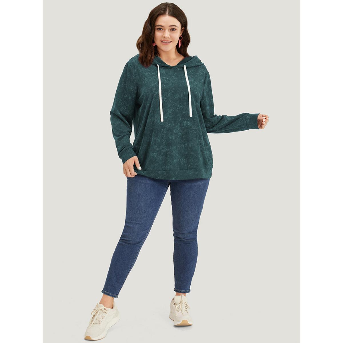 Plus Size Hooded Ties Pocket Elastic Cuffs Sweatshirt Women ArmyGreen Casual Elastic cuffs Hooded Dailywear Sweatshirts BloomChic 14-16/1X Product Image