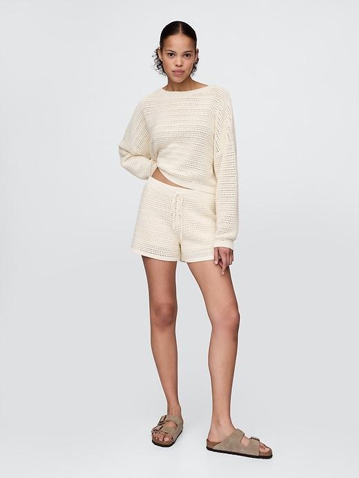 Crochet Cropped Boatneck Sweater Product Image
