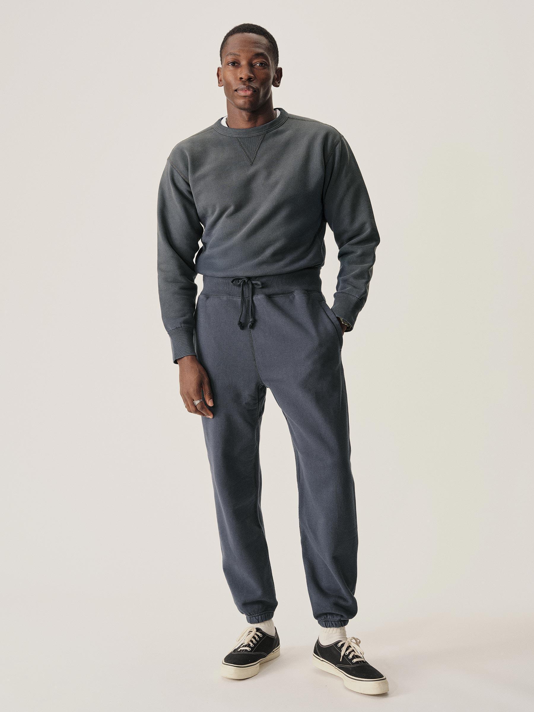 D038 Double Indigo Loopback Double V Crew Sweatshirt Product Image