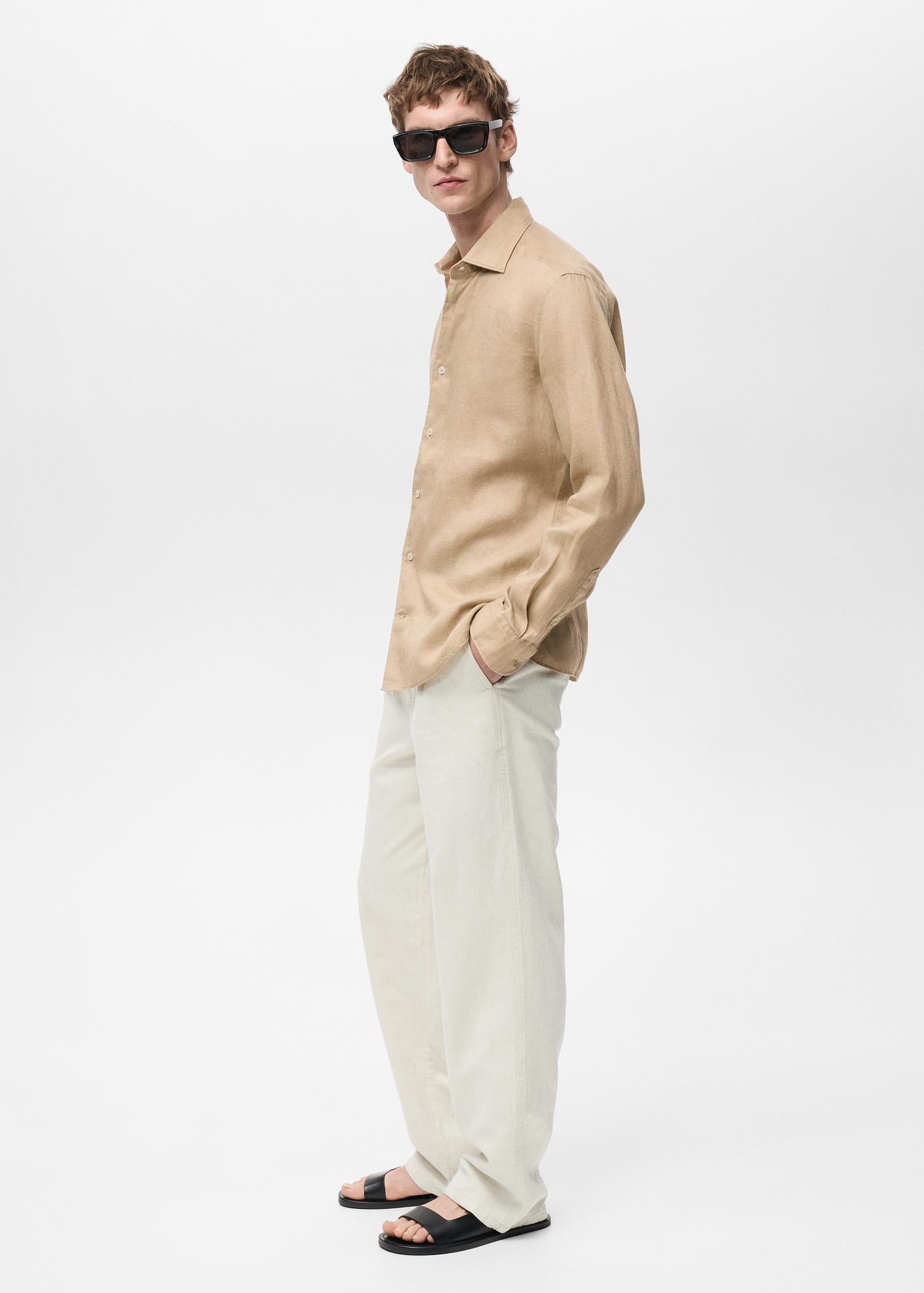100% linen slim-fit shirt - Men | MANGO USA Product Image