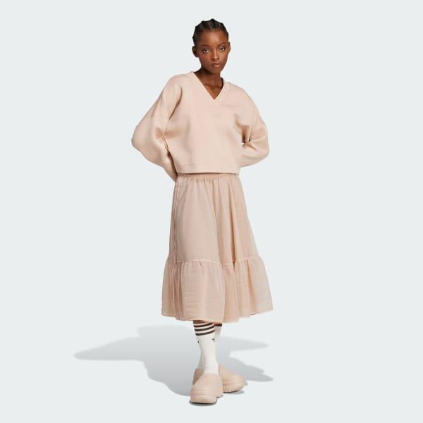 adidas Deep V-Neck Sweatshirt Ash Pearl XL Womens Product Image
